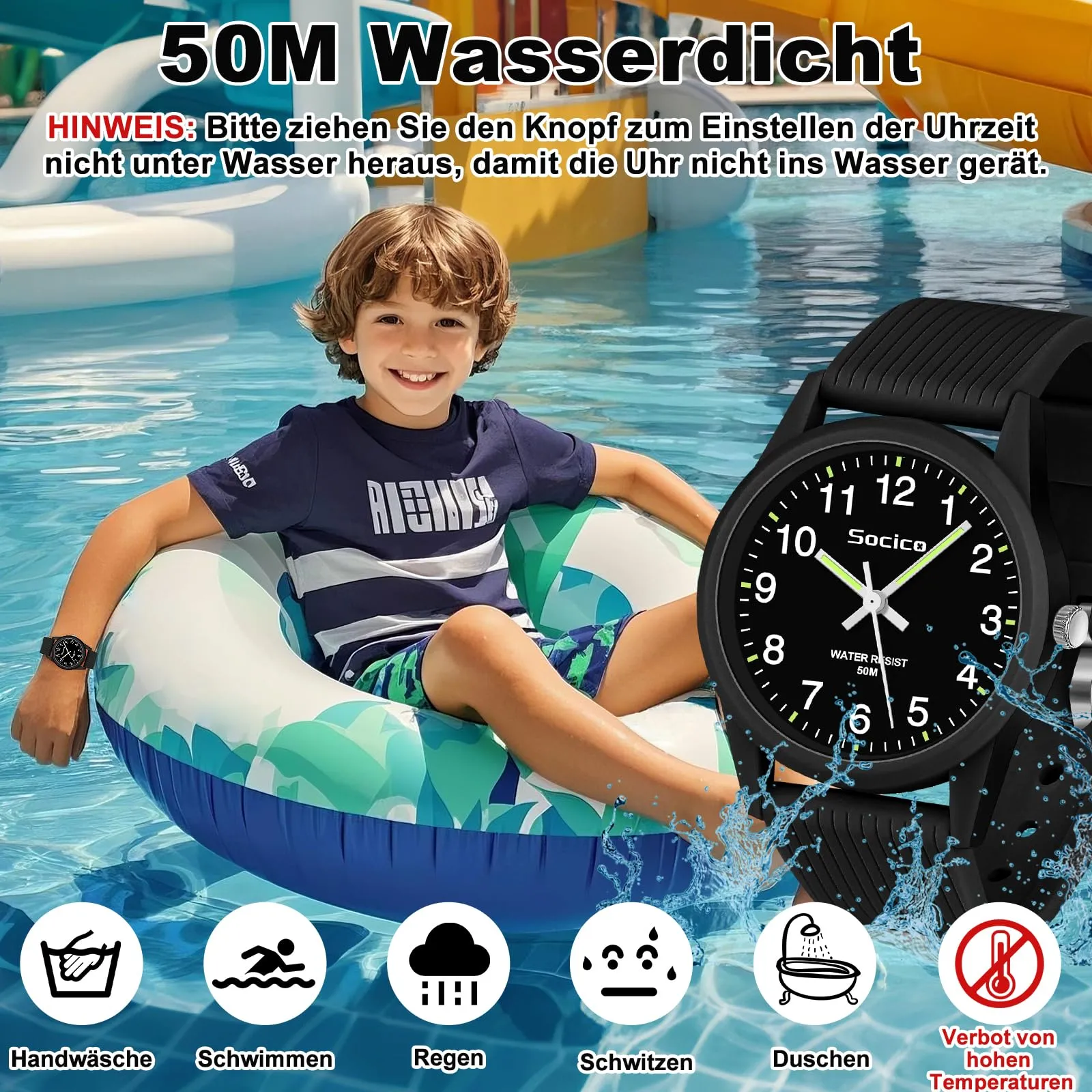 SOCICO Orologio Analogico per Bambini 4-12 Anni, 50m Impermeabile, Soc-6088 - immagine 2