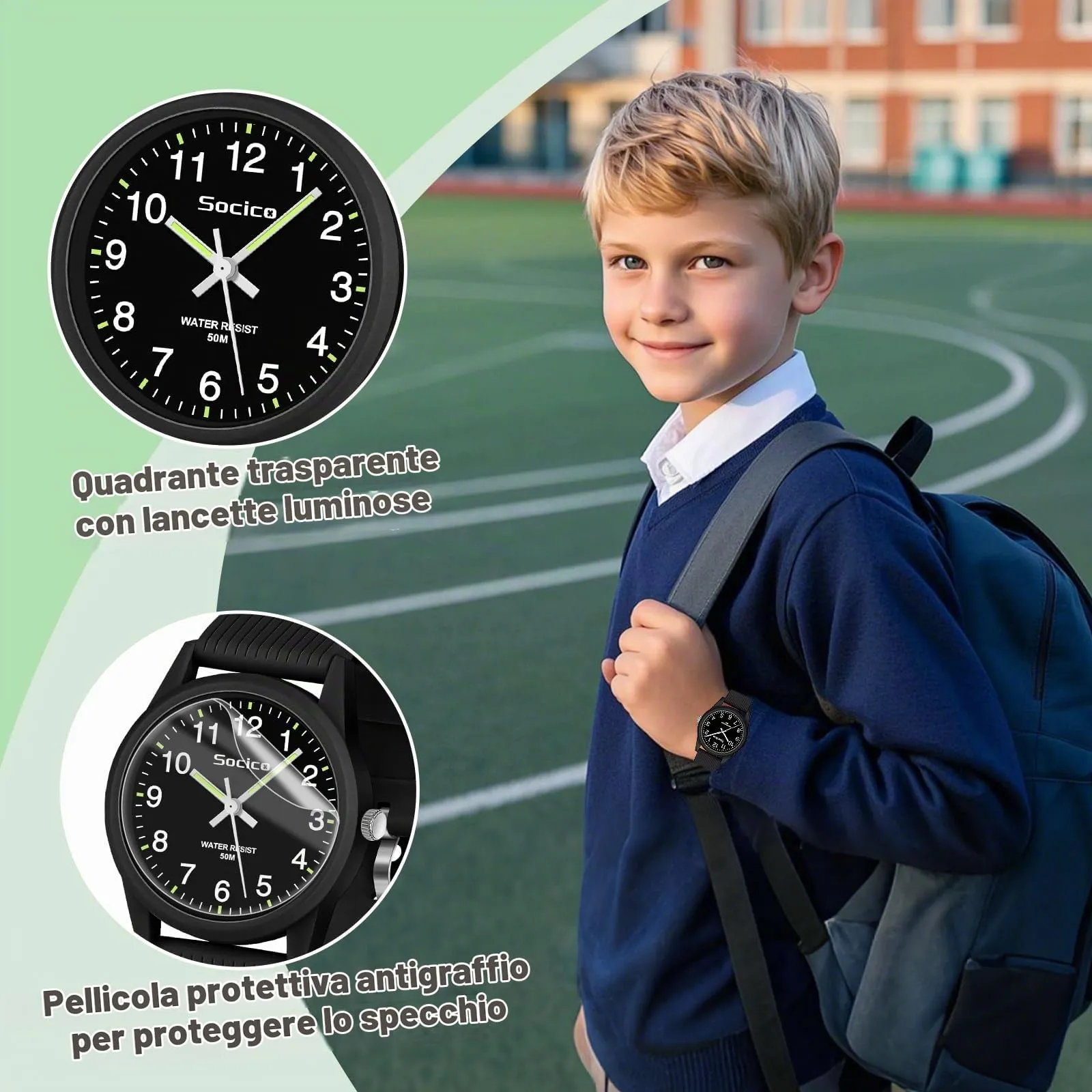 SOCICO Orologio Analogico per Bambini 4-12 Anni, 50m Impermeabile, Soc-6088 - immagine 3