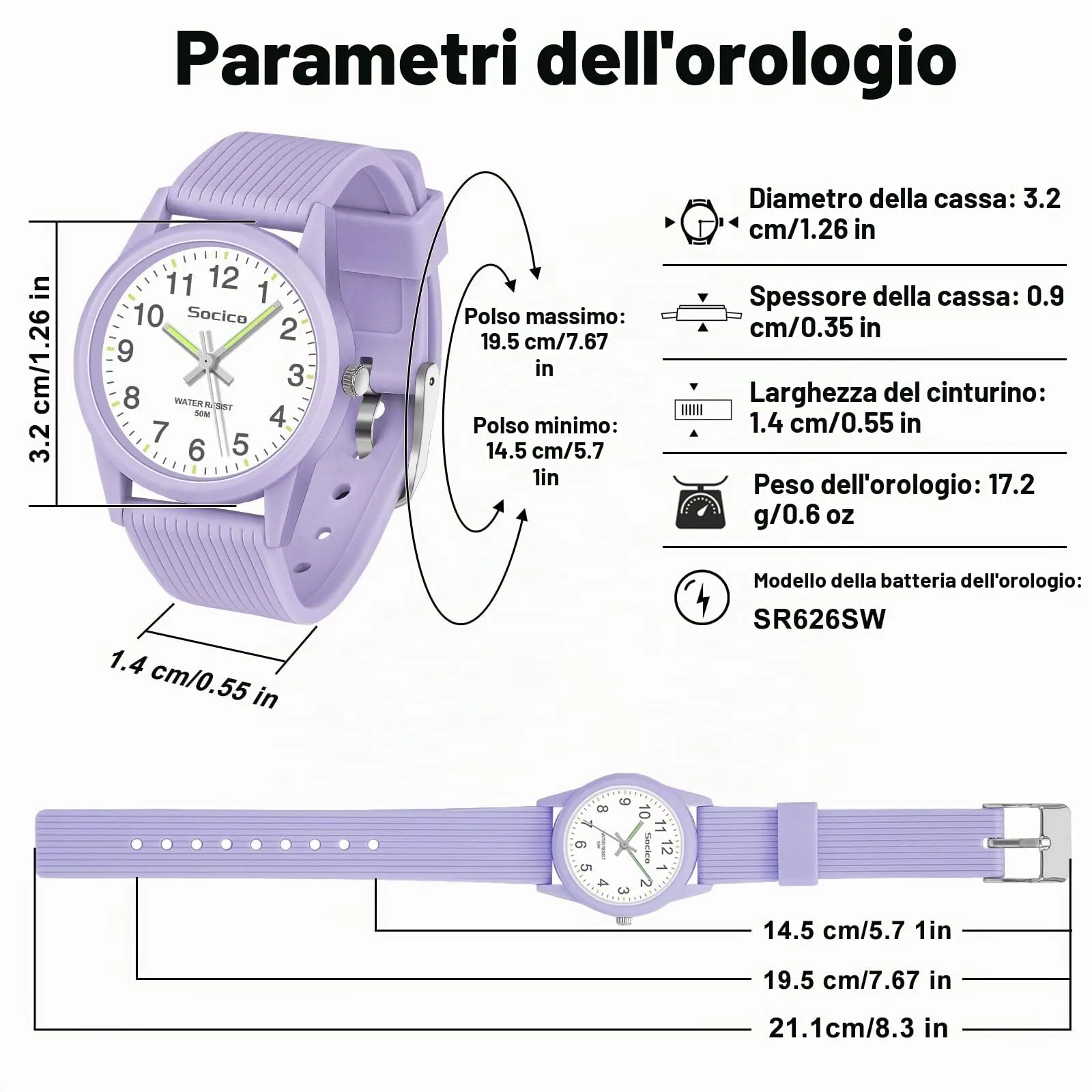 SOCICO Orologio Analogico per Bambini 4-12 Anni, Impermeabile 50m, Lilla - immagine 7