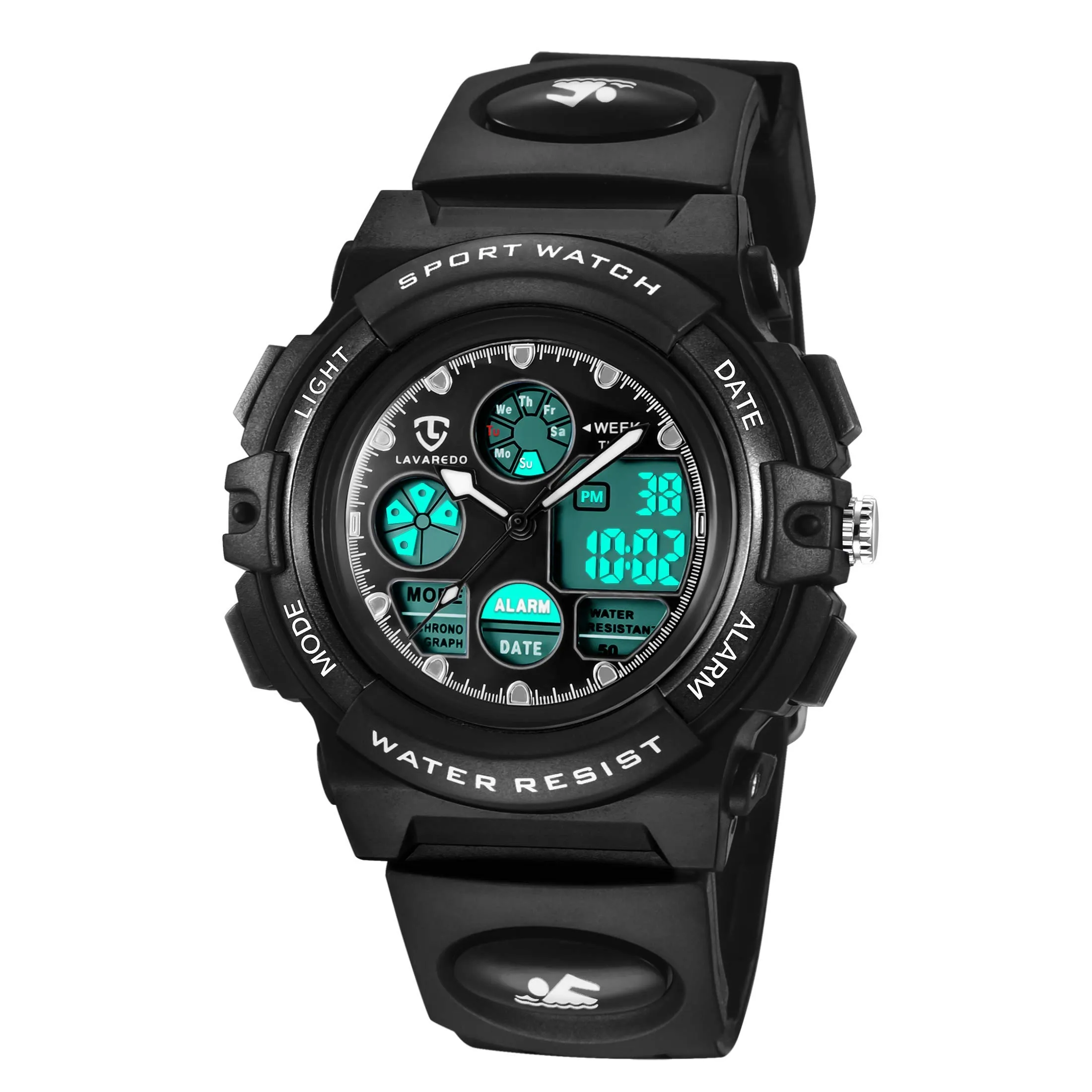 aswan watch Orologio Digitale Multifunzione Bambini Impermeabile Luce LED L6601-Black - immagine 1