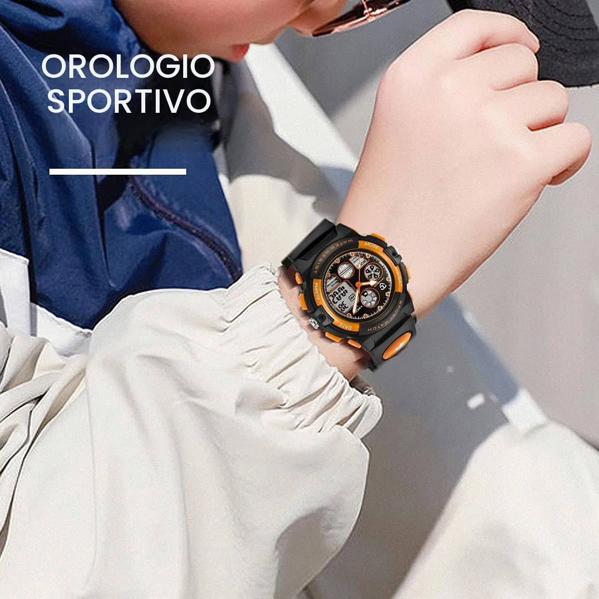aswan watch Orologio Digitale Multifunzione per Bambini, Impermeabile, Luce LED L6601-Orange - immagine 2