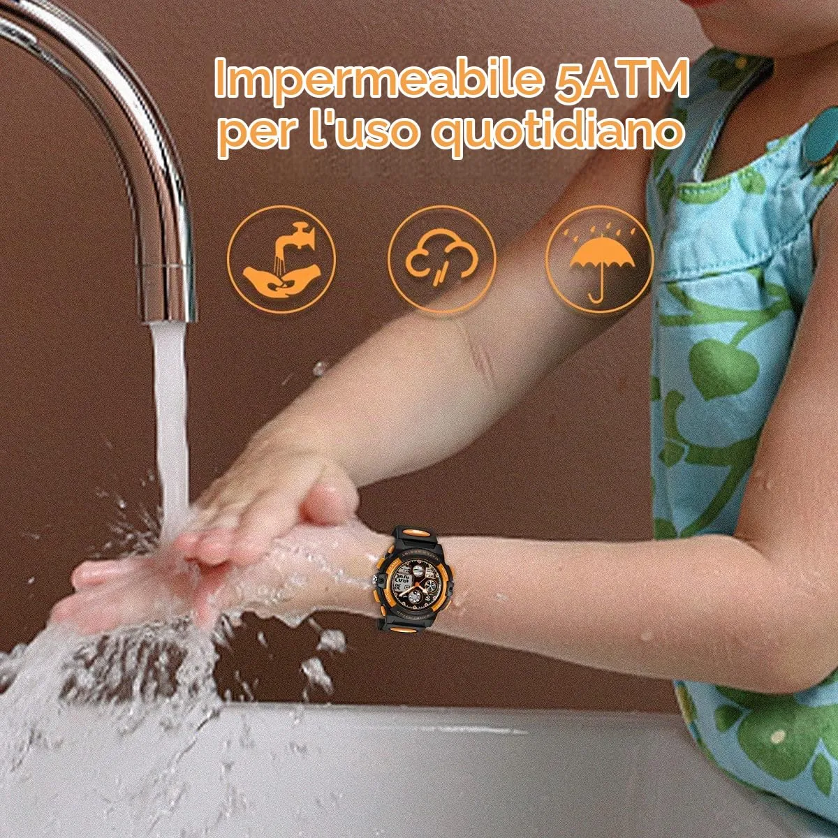 aswan watch Orologio Digitale Multifunzione per Bambini, Impermeabile, Luce LED L6601-Orange - immagine 4