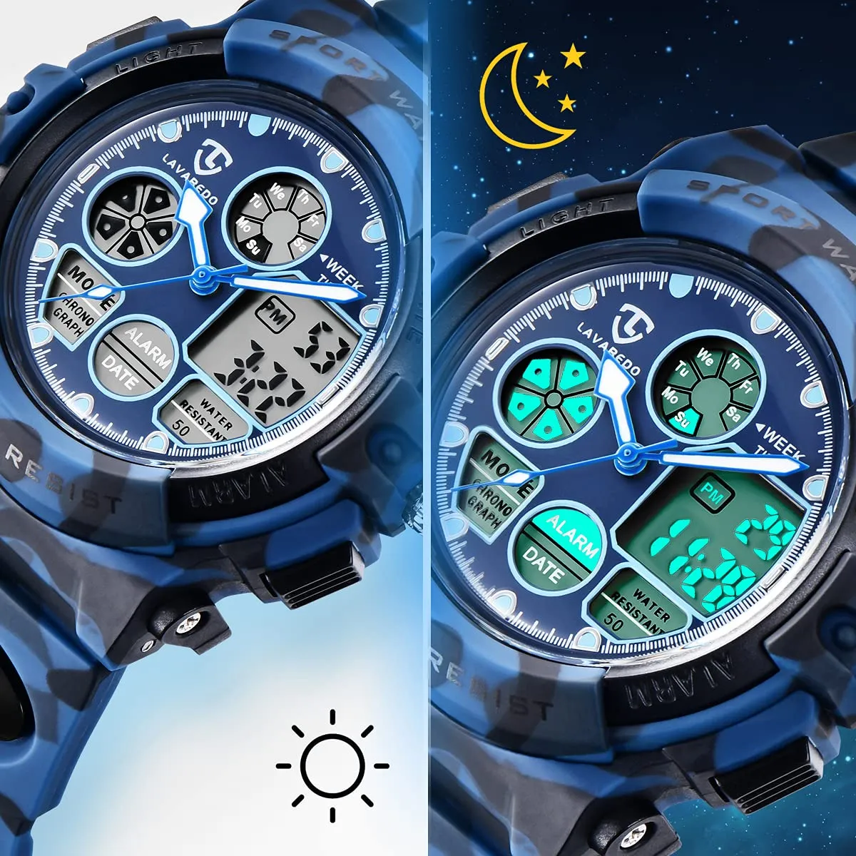 aswan watch Orologio Digitale Multifunzione per Bambini Impermeabile con Luce LED L6601-ArmyDarkBlue - immagine 5