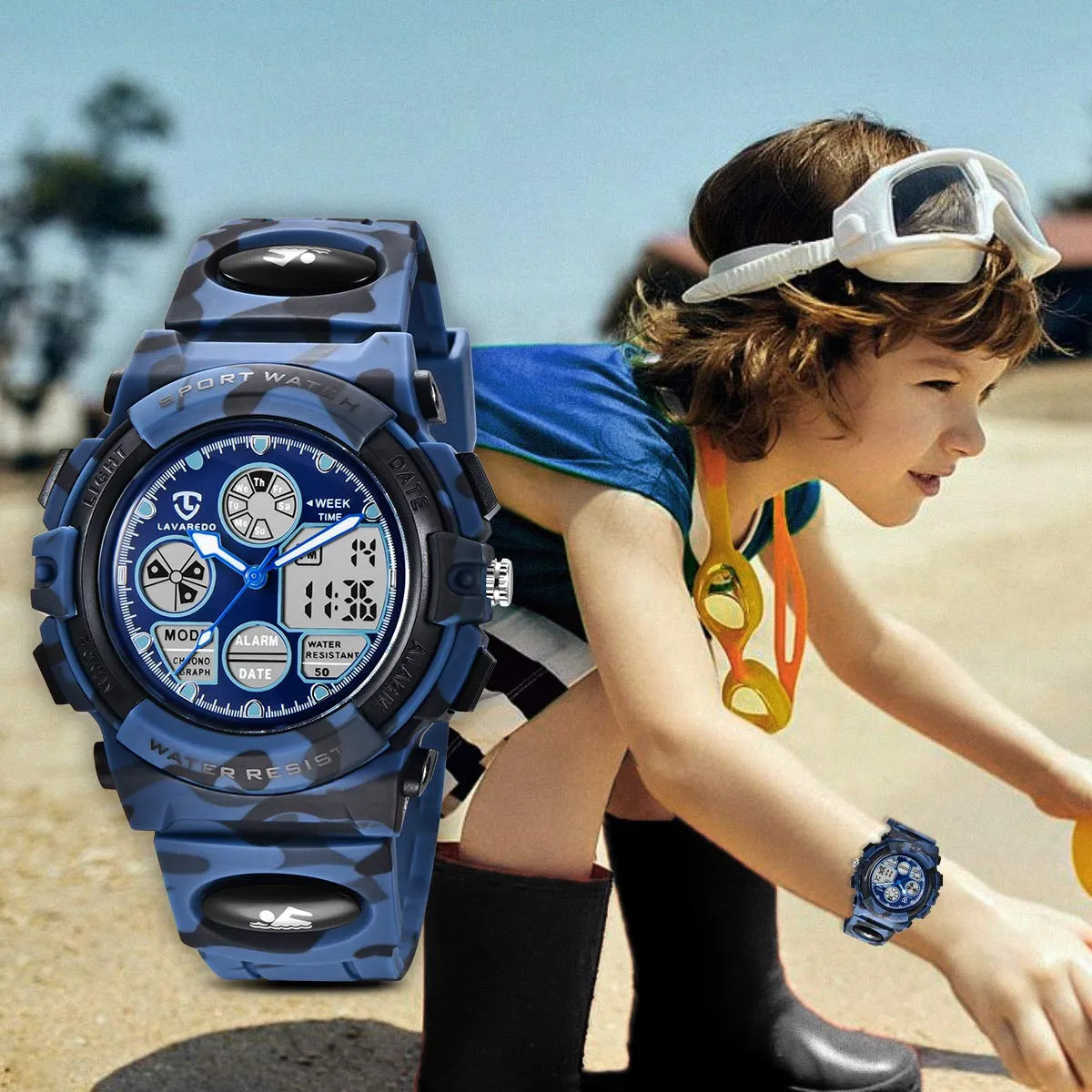 aswan watch Orologio Digitale Multifunzione per Bambini Impermeabile con Luce LED L6601-ArmyDarkBlue - immagine 7
