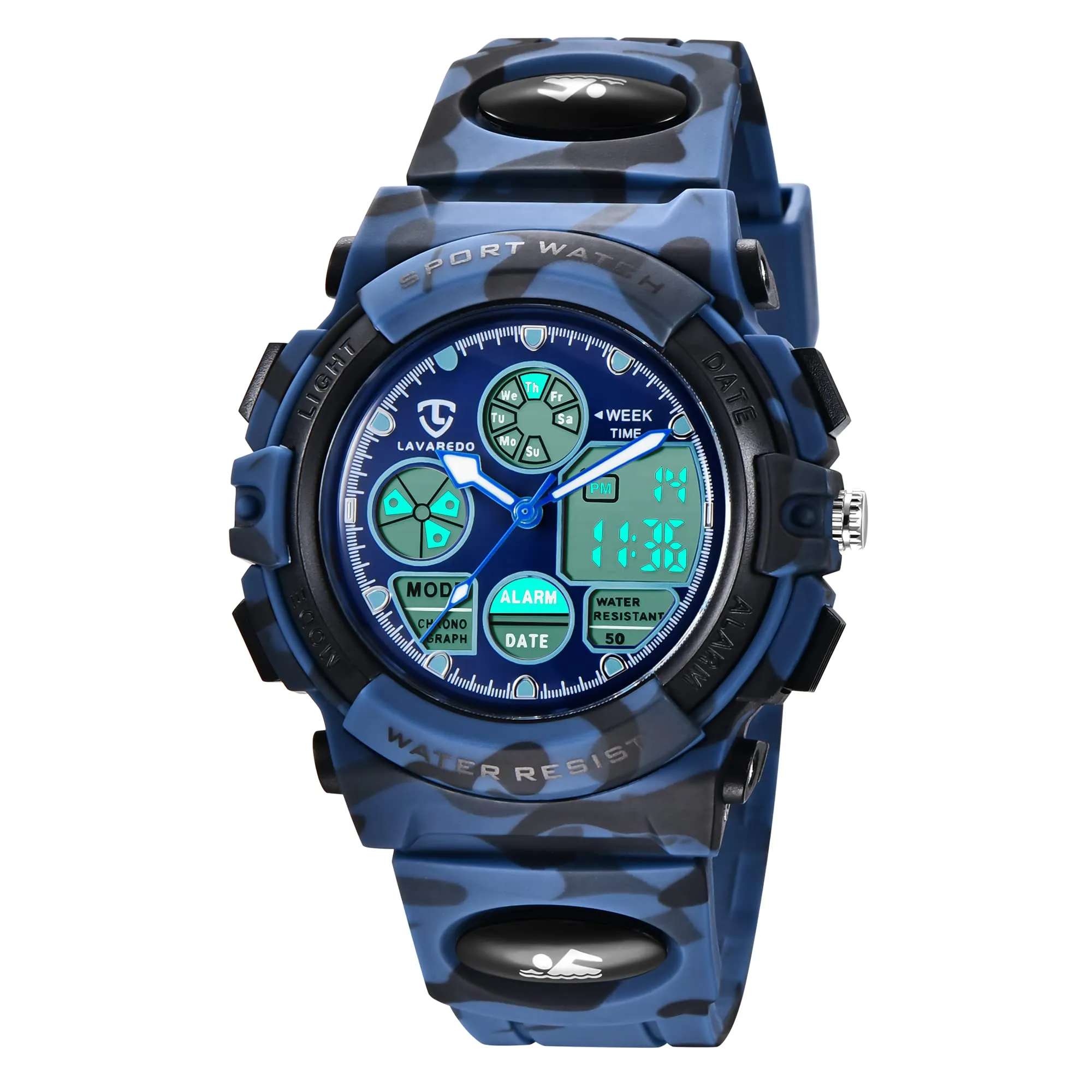 aswan watch Orologio Digitale Multifunzione per Bambini Impermeabile con Luce LED L6601-ArmyDarkBlue - immagine 8