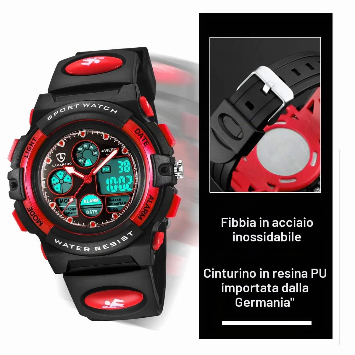 aswan watch Orologio Digitale Multifunzione per Bambini Impermeabile con Luce LED SKM1163 - immagine 6