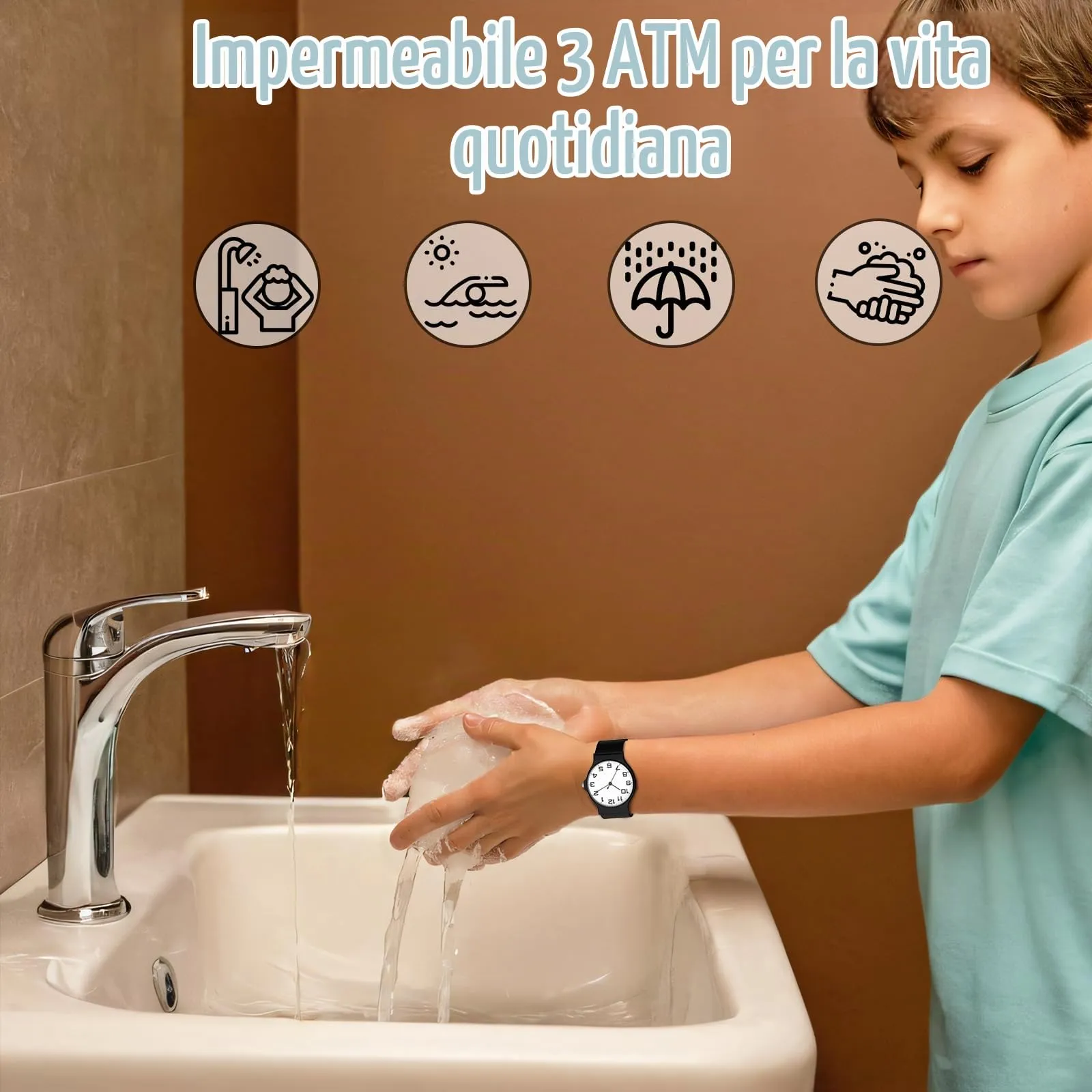SOCICO Orologio Analogico Sportivo per Bambini 5-15 Anni, Resistente all'Acqua 30m, Bianco e Nero - immagine 2