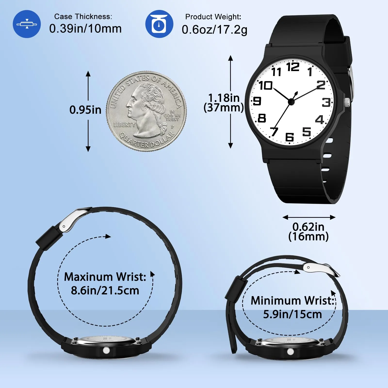 SOCICO Orologio Analogico Sportivo per Bambini 5-15 Anni, Resistente all'Acqua 30m, Bianco e Nero - immagine 5