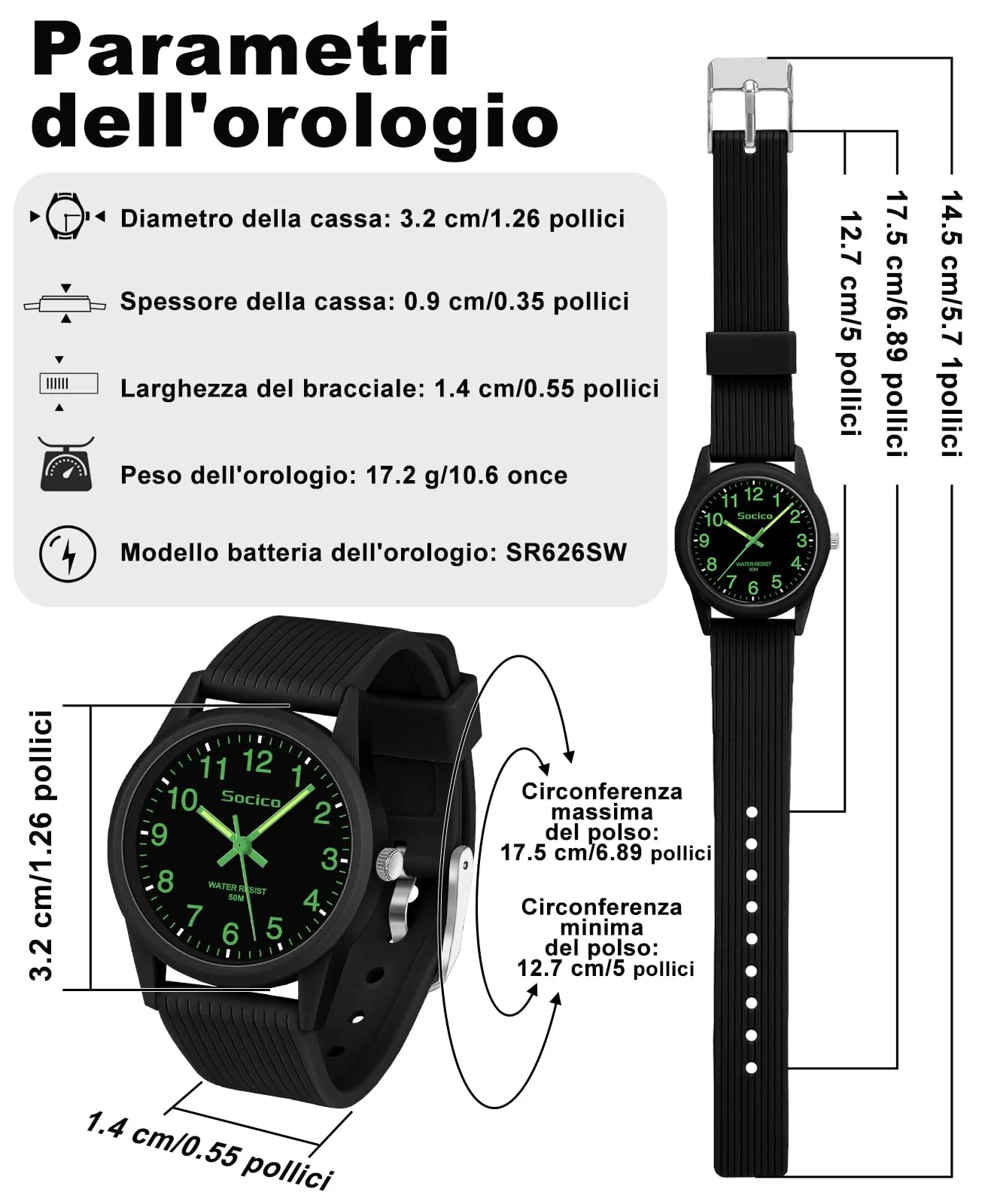 SOCICO Orologio analogico per bambini 4-12 anni, 50m impermeabile - immagine 3