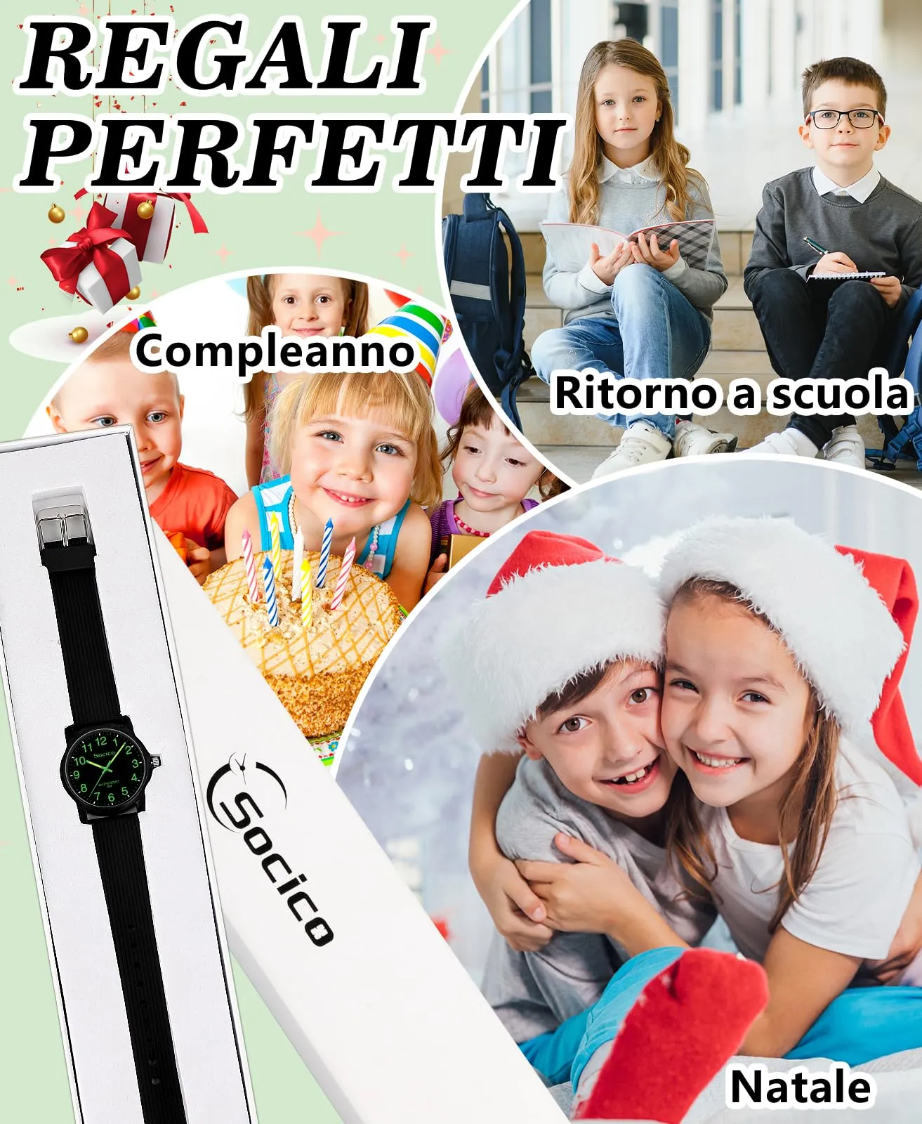 SOCICO Orologio analogico per bambini 4-12 anni, 50m impermeabile - immagine 6