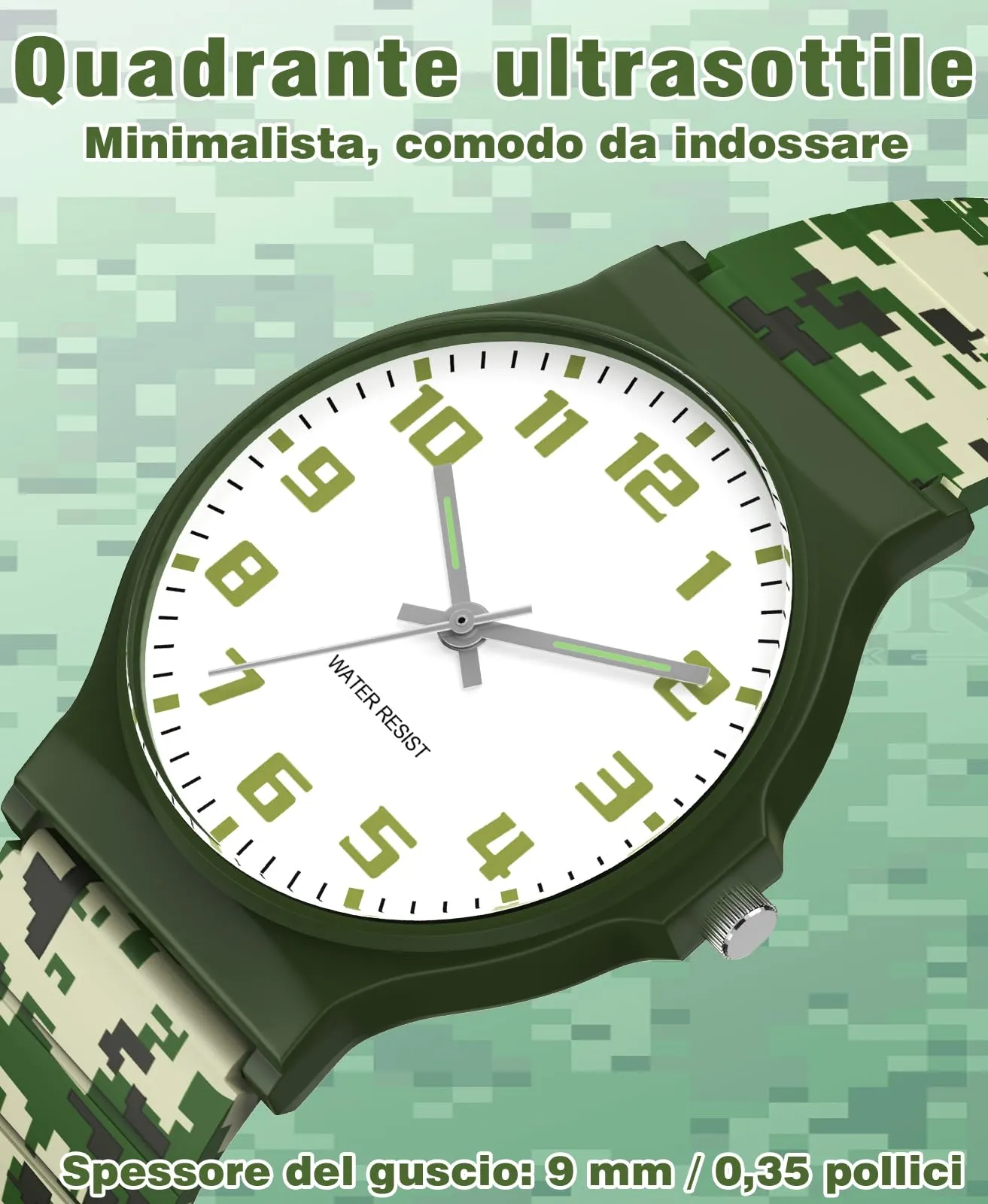 SOCICO Orologio Analogico Sportivo per Bambini 5-15 Anni, Resistente all'Acqua 30M, Mosaico Mimetico - immagine 3