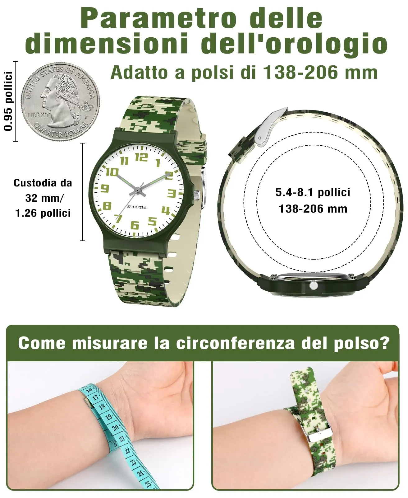SOCICO Orologio Analogico Sportivo per Bambini 5-15 Anni, Resistente all'Acqua 30M, Mosaico Mimetico - immagine 5