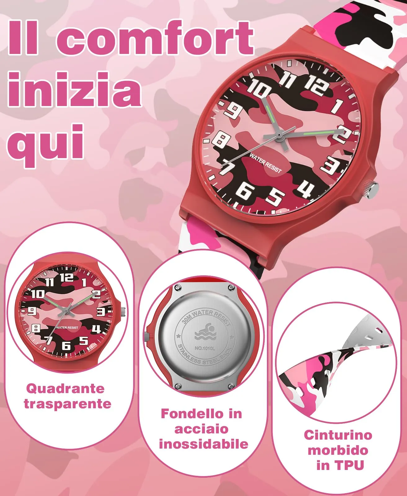 SOCICO Orologio Analogico Sportivo Impermeabile 30m per Bambini 5-15 Anni, SOC-1010L - immagine 4