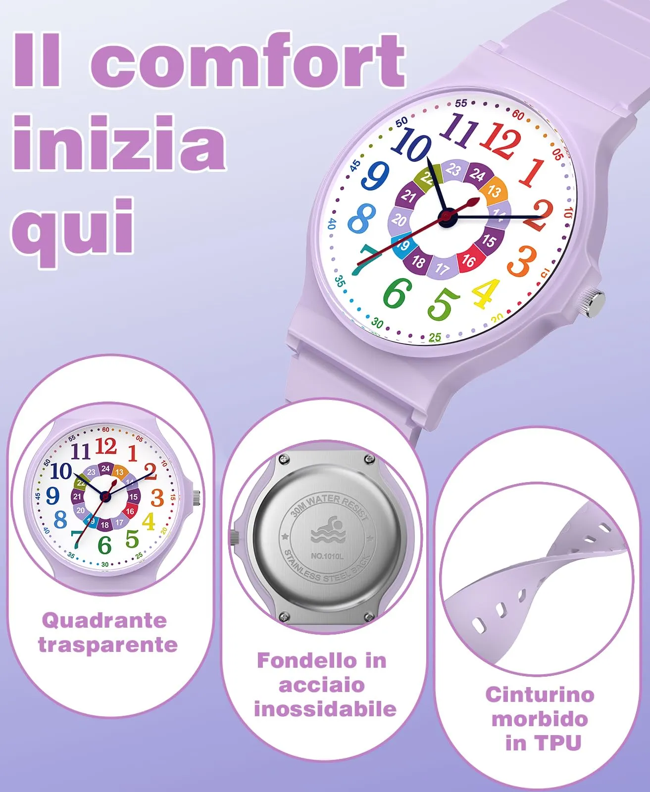 SOCICO Orologio Analogico Sportivo Impermeabile 30m per Bambini 5-15 Anni, SOC-1010L - immagine 4