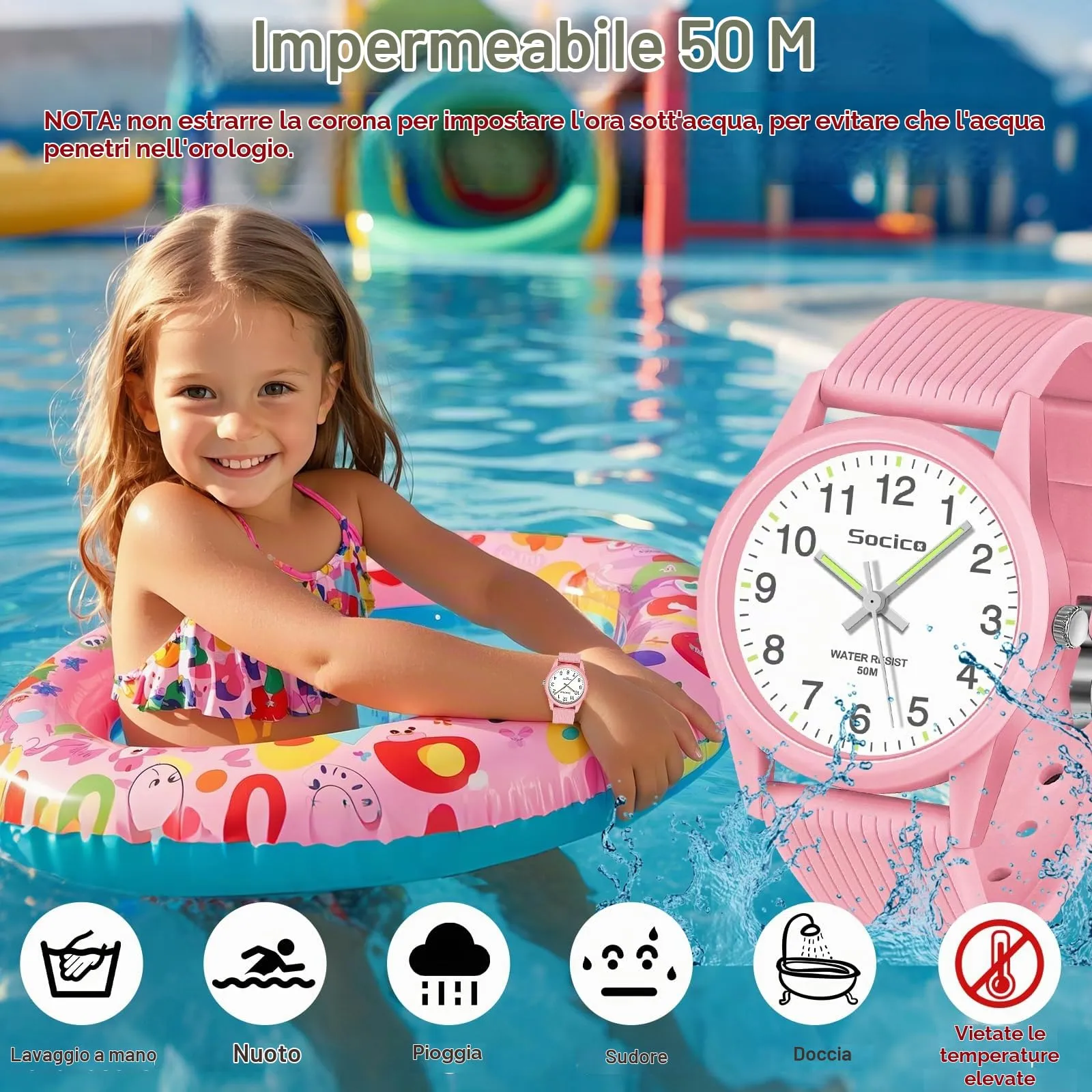SOCICO Orologio Analogico per Bambini 4-12 Anni, Impermeabile 50m, Sakura Rose - immagine 2