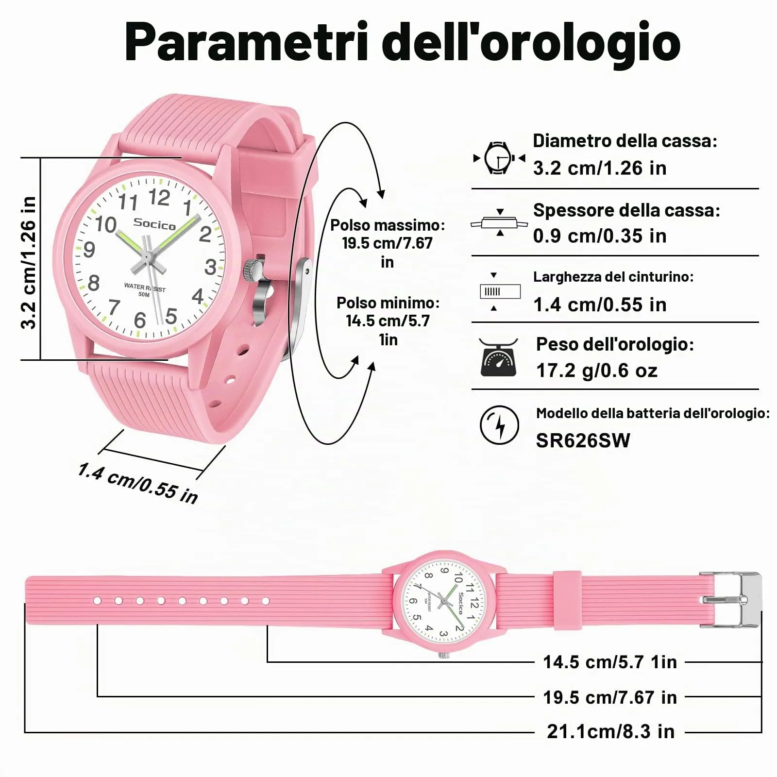 SOCICO Orologio Analogico per Bambini 4-12 Anni, Impermeabile 50m, Sakura Rose - immagine 7