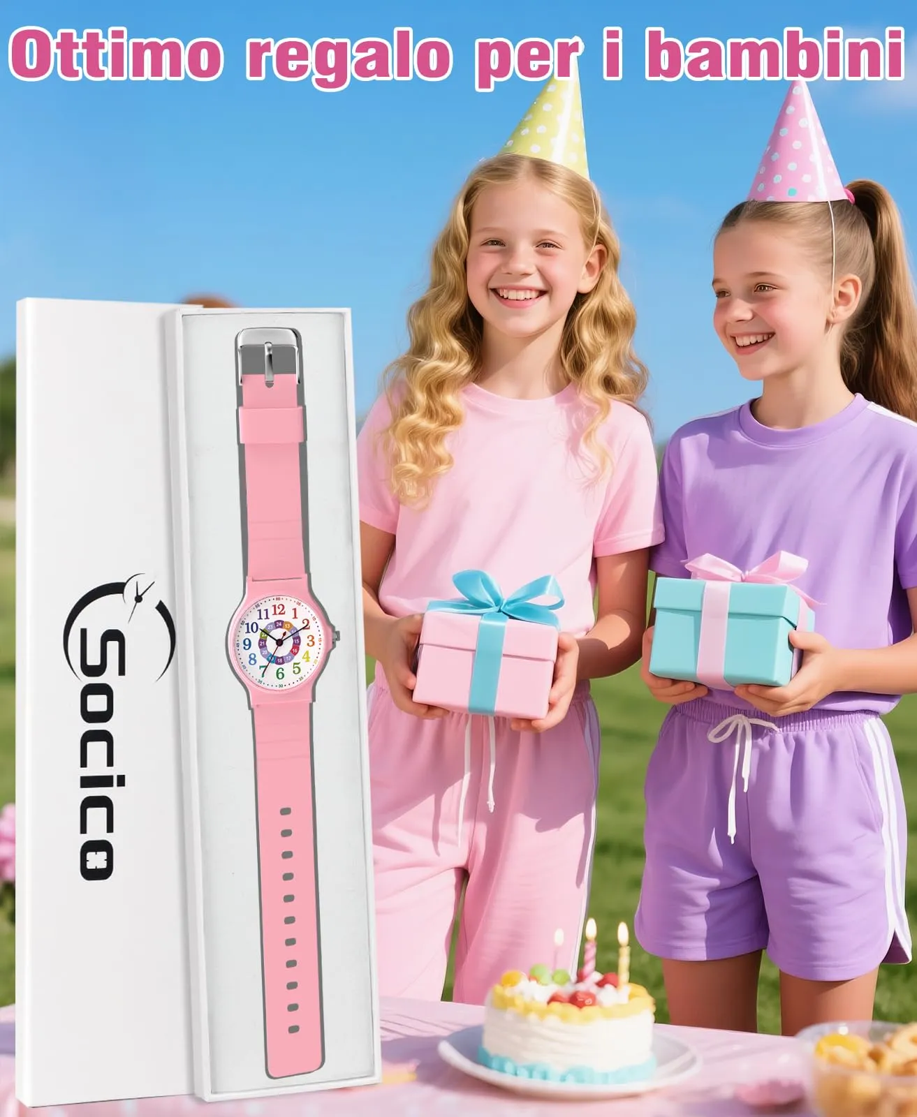SOCICO Orologio Analogico Sportivo Impermeabile 30m per Bambini 5-15 Anni SOC-1010L Mimetizzazione Rosa Colorato - immagine 5