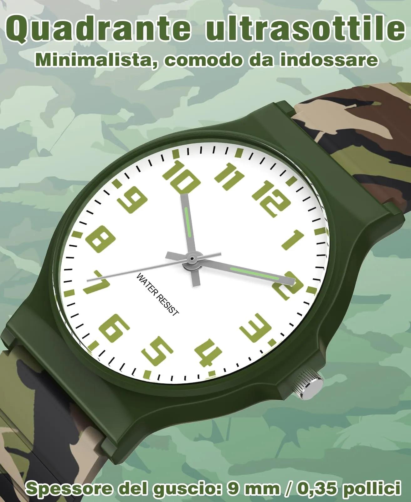 SOCICO Orologio Analogico Sportivo Impermeabile 30m per Bambini 5-15 Anni, Mimetizzazione, SOC-1010L - immagine 3