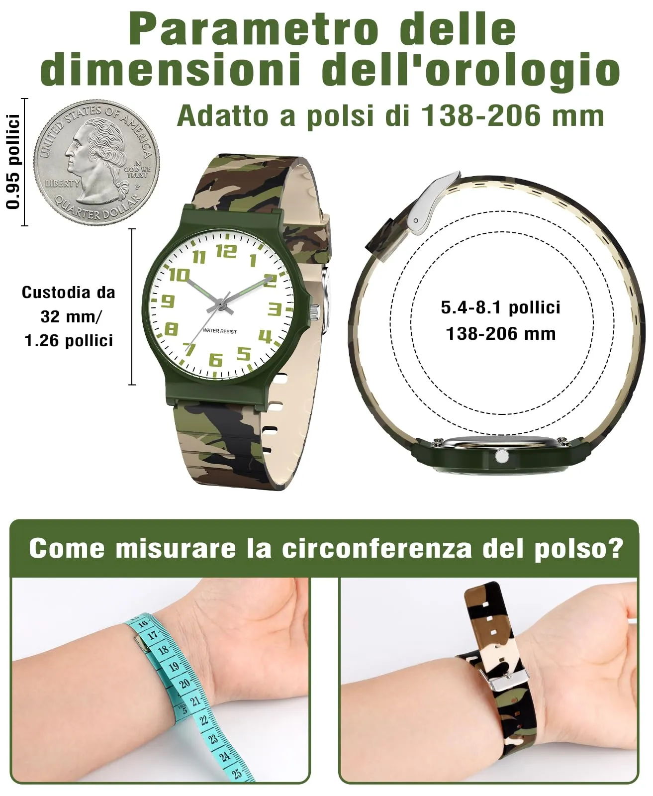 SOCICO Orologio Analogico Sportivo Impermeabile 30m per Bambini 5-15 Anni, Mimetizzazione, SOC-1010L - immagine 5
