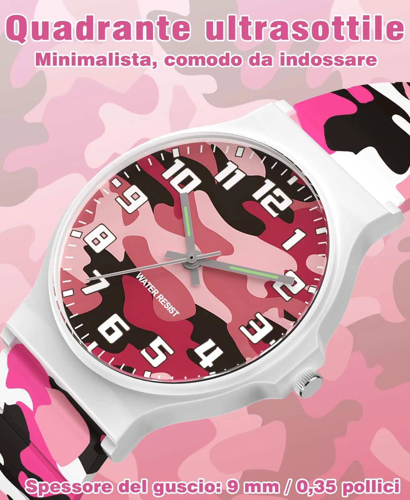 SOCICO Orologio Analogico Sportivo Impermeabile 30m per Bambini 5-15 Anni, SOC-1010L, Bianco Mimetico - immagine 3