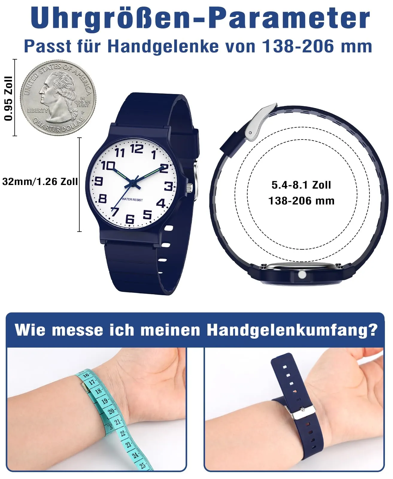 SOCICO Orologio Analogico Sportivo per Bambini 5-15 Anni, Resistente all'Acqua 30M, Blu Navy - immagine 5
