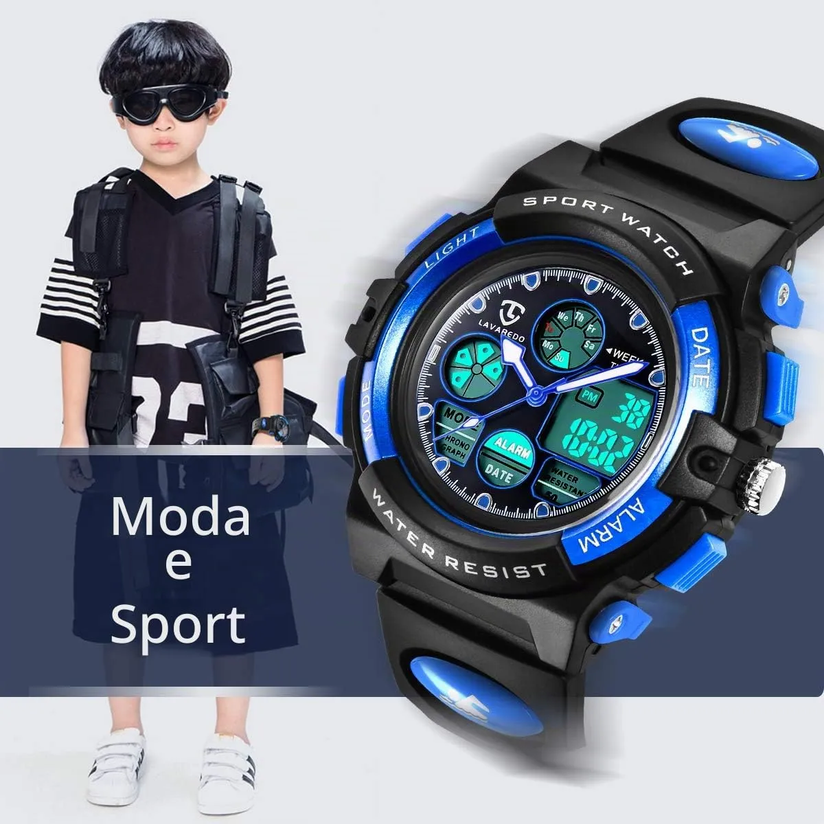 aswan watch Orologio Digitale Multifunzione per Bambini, Impermeabile, Luce LED - immagine 2