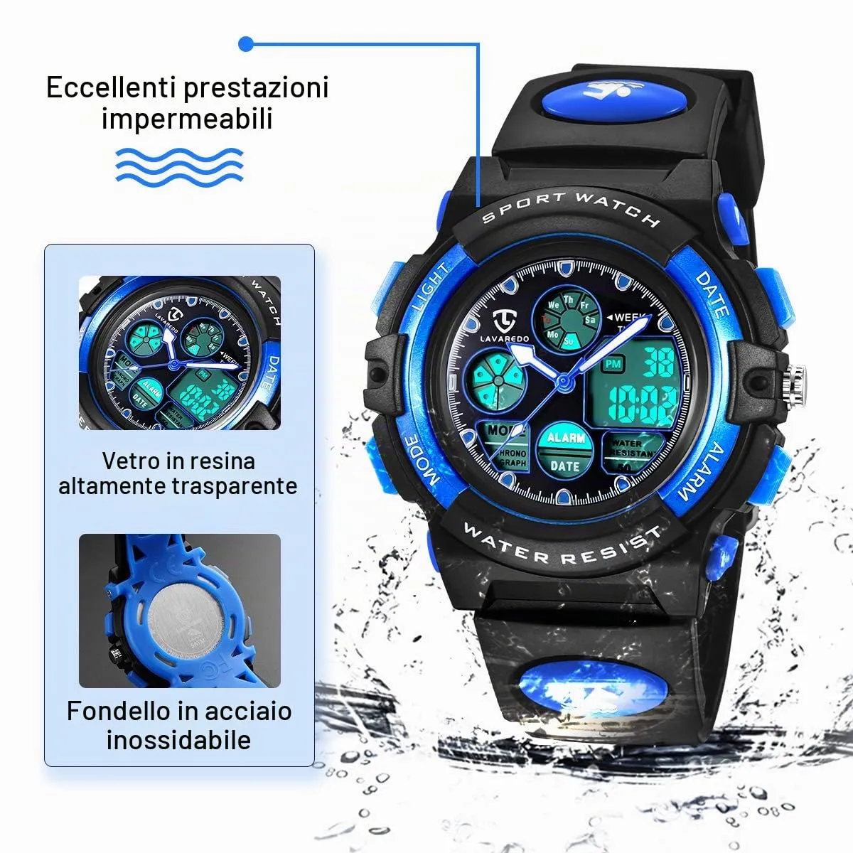 aswan watch Orologio Digitale Multifunzione per Bambini, Impermeabile, Luce LED - immagine 4