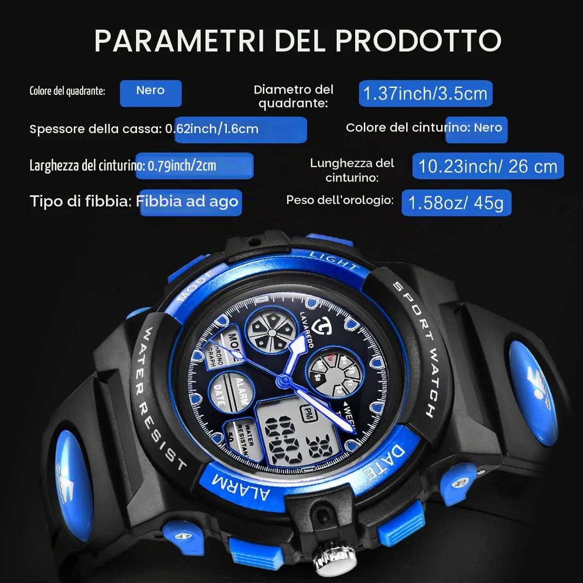 aswan watch Orologio Digitale Multifunzione per Bambini, Impermeabile, Luce LED - immagine 6