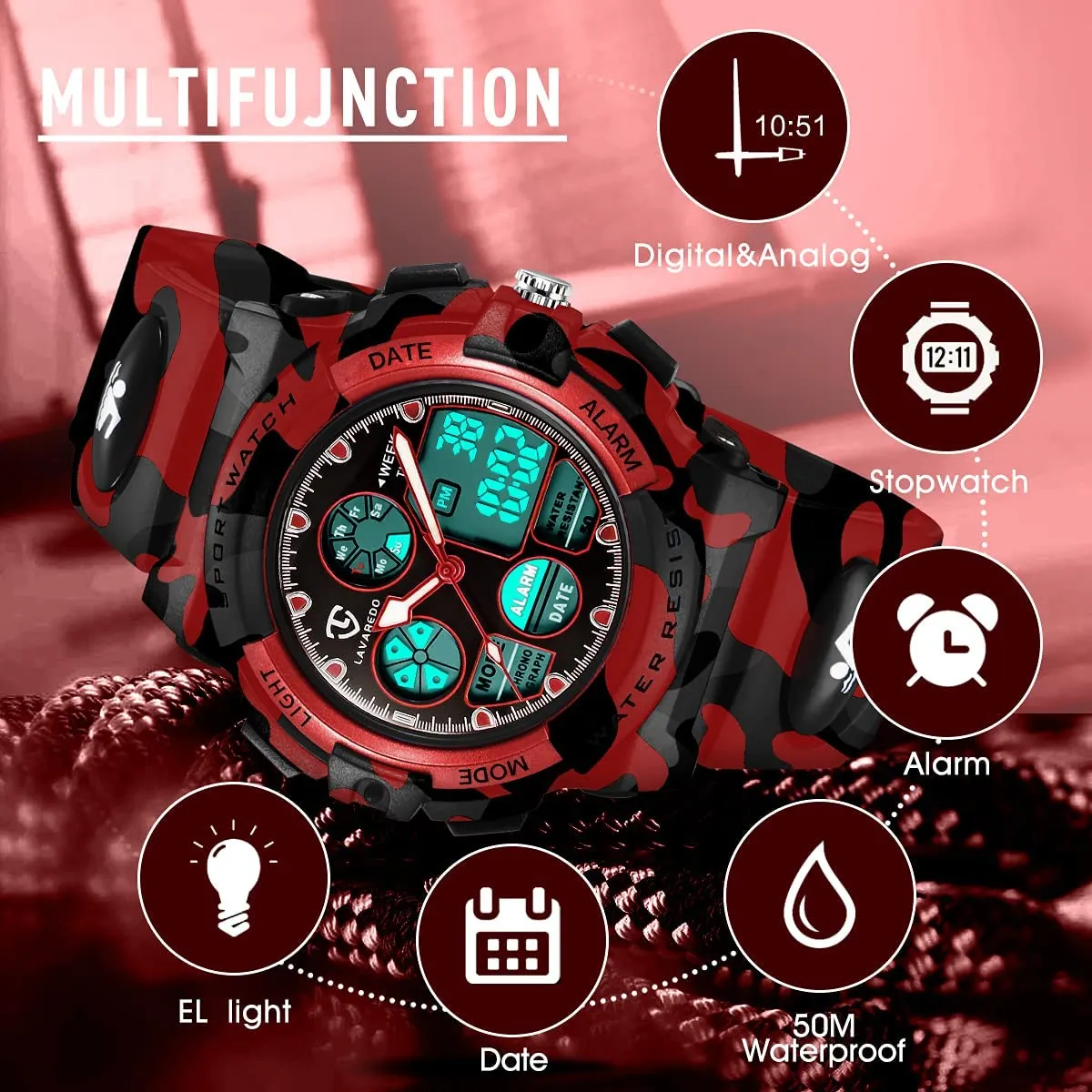aswan watch Orologio Digitale Multifunzione per Bambini Impermeabile 5 ATM L6601 - immagine 3
