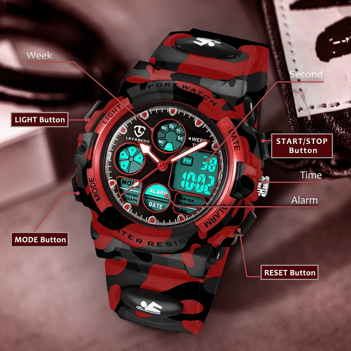 aswan watch Orologio Digitale Multifunzione per Bambini Impermeabile 5 ATM L6601 - immagine 6