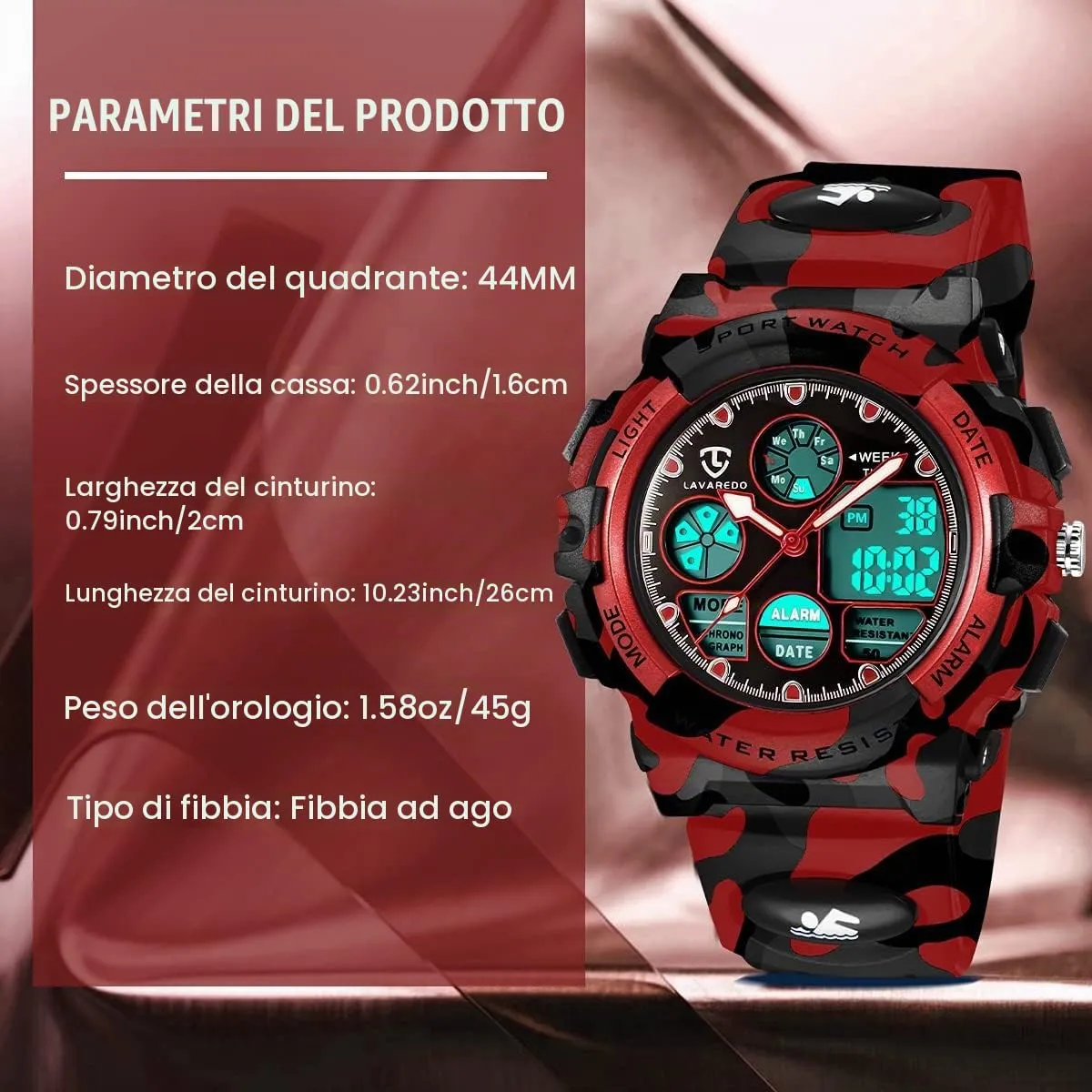aswan watch Orologio Digitale Multifunzione per Bambini Impermeabile 5 ATM L6601 - immagine 7