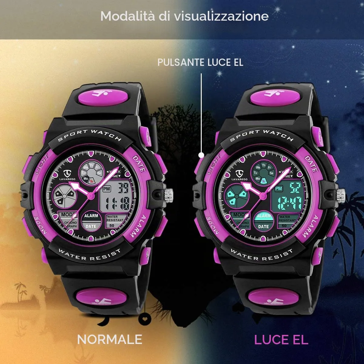 aswan watch Orologio Digitale Multifunzione per Bambini Impermeabile con Luce LED - immagine 7