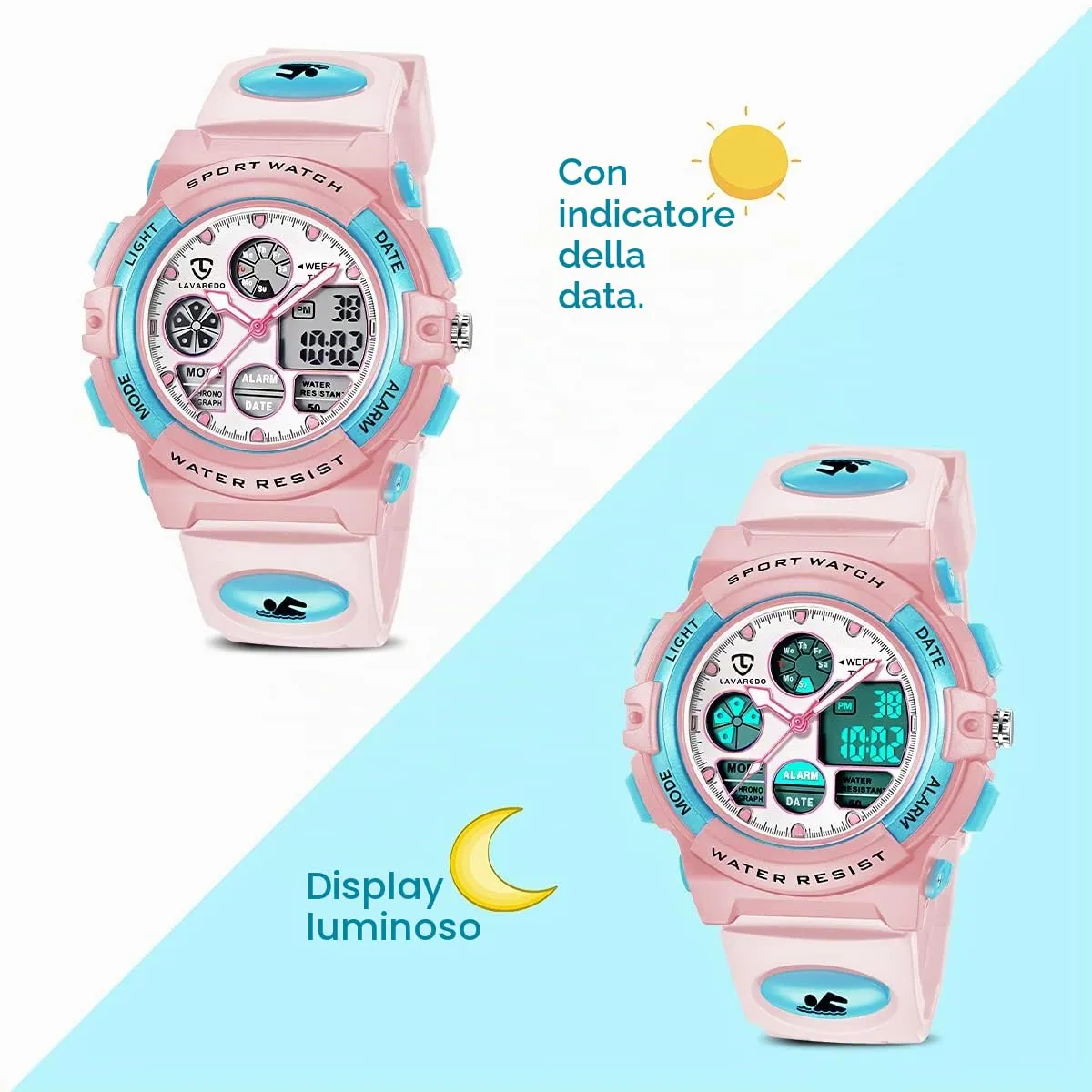 aswan watch Orologio Digitale Multifunzione per Bambini, Impermeabile 5 ATM, Luce LED - immagine 5