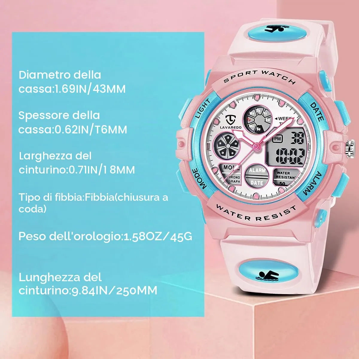 aswan watch Orologio Digitale Multifunzione per Bambini, Impermeabile 5 ATM, Luce LED - immagine 7