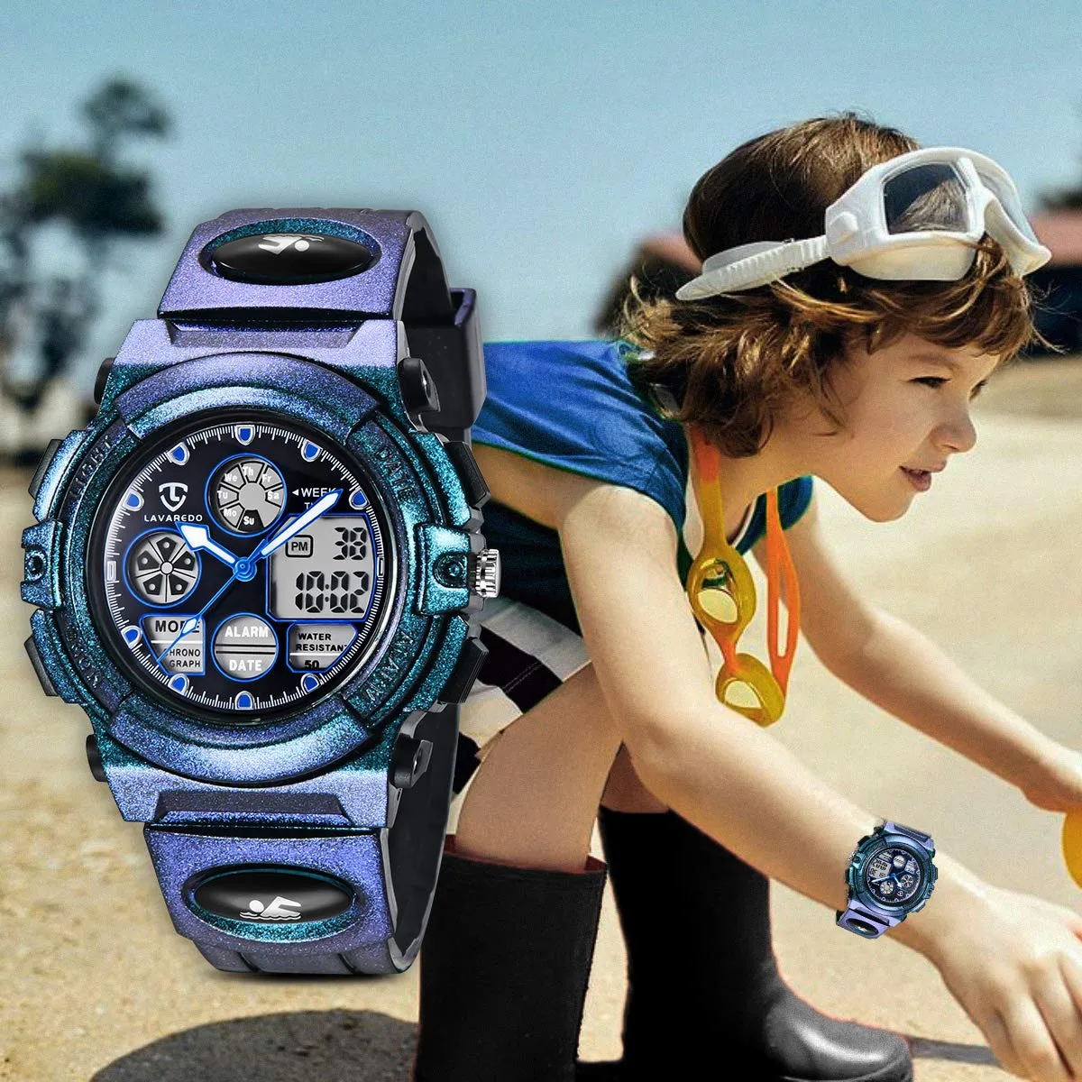 aswan watch Orologio Digitale Multifunzione per Bambini, Impermeabile 5 ATM, Luce LED - immagine 3