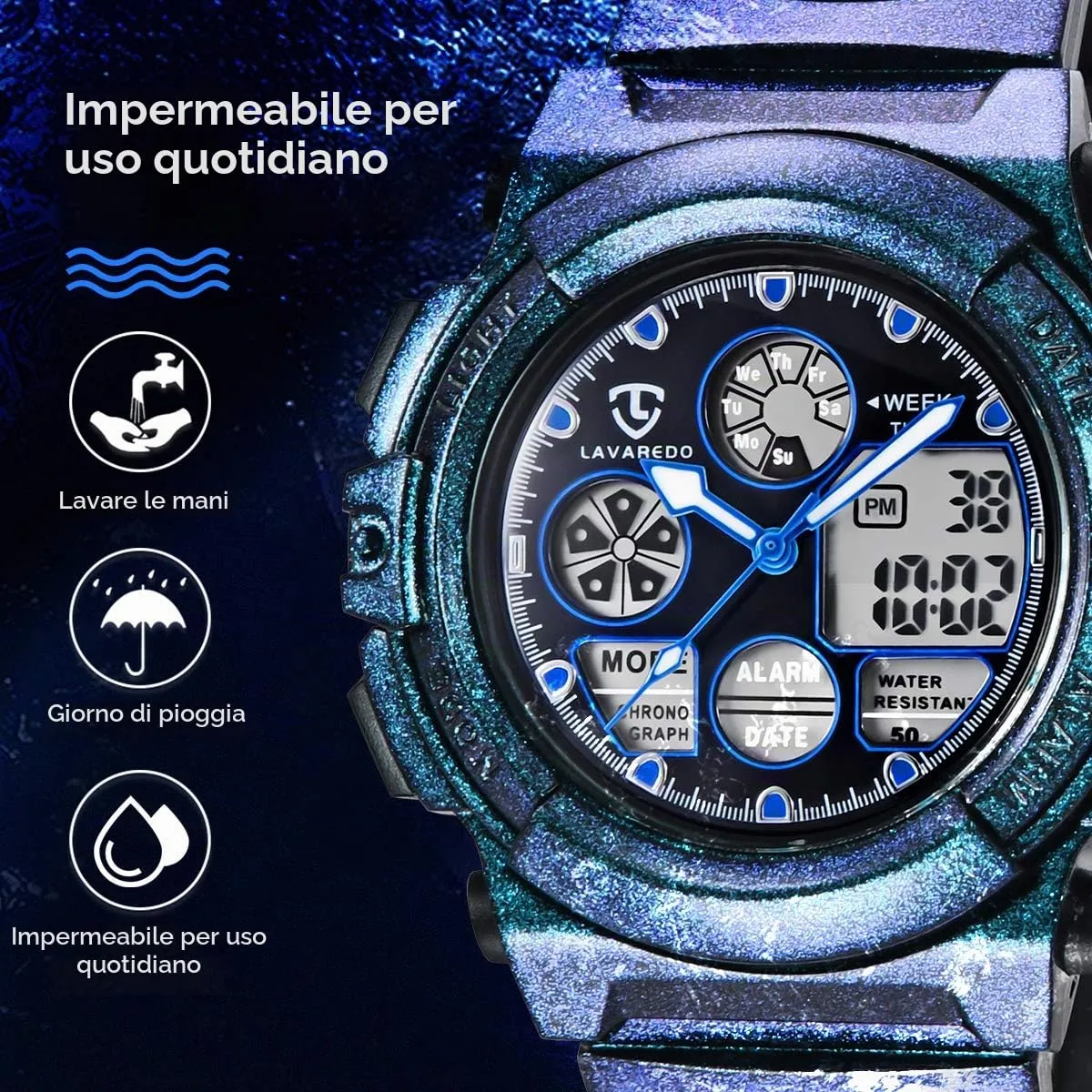 aswan watch Orologio Digitale Multifunzione per Bambini, Impermeabile 5 ATM, Luce LED - immagine 5
