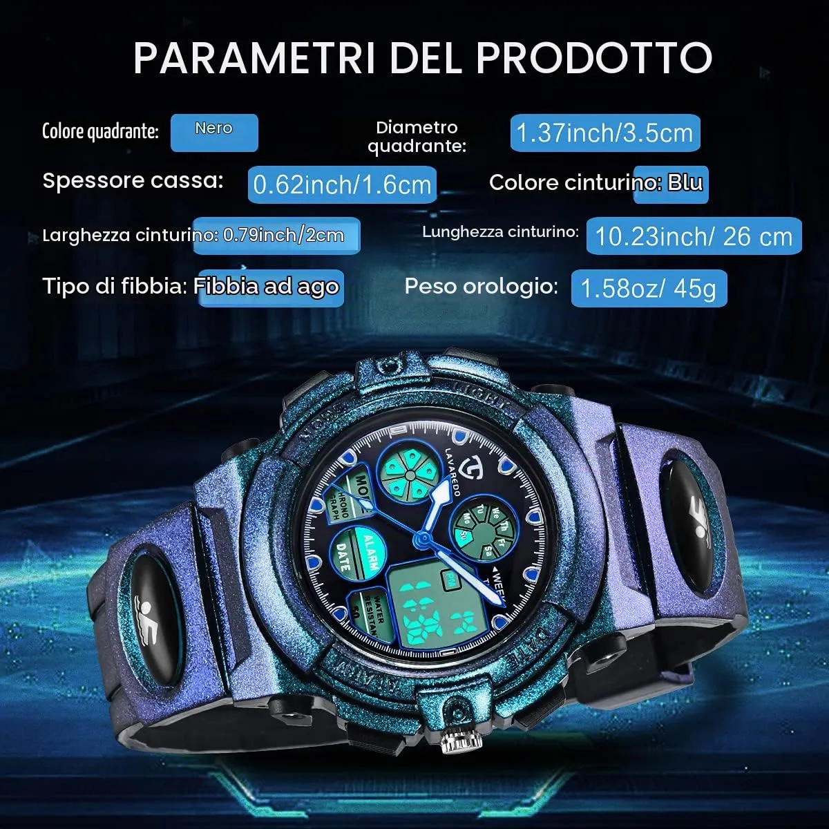 aswan watch Orologio Digitale Multifunzione per Bambini, Impermeabile 5 ATM, Luce LED - immagine 7