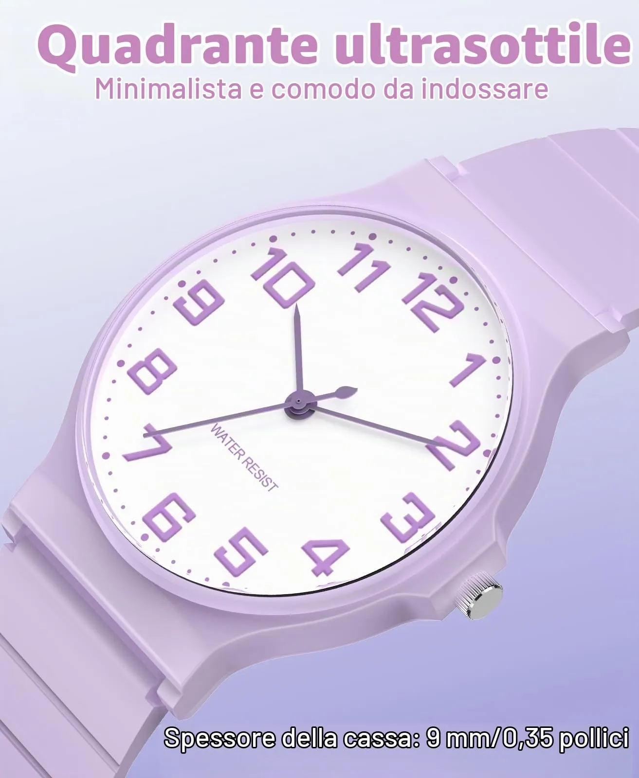 SOCICO Orologio analogico sportivo resistente all'acqua per bambini 5-15 anni, Viola-bianco - immagine 3