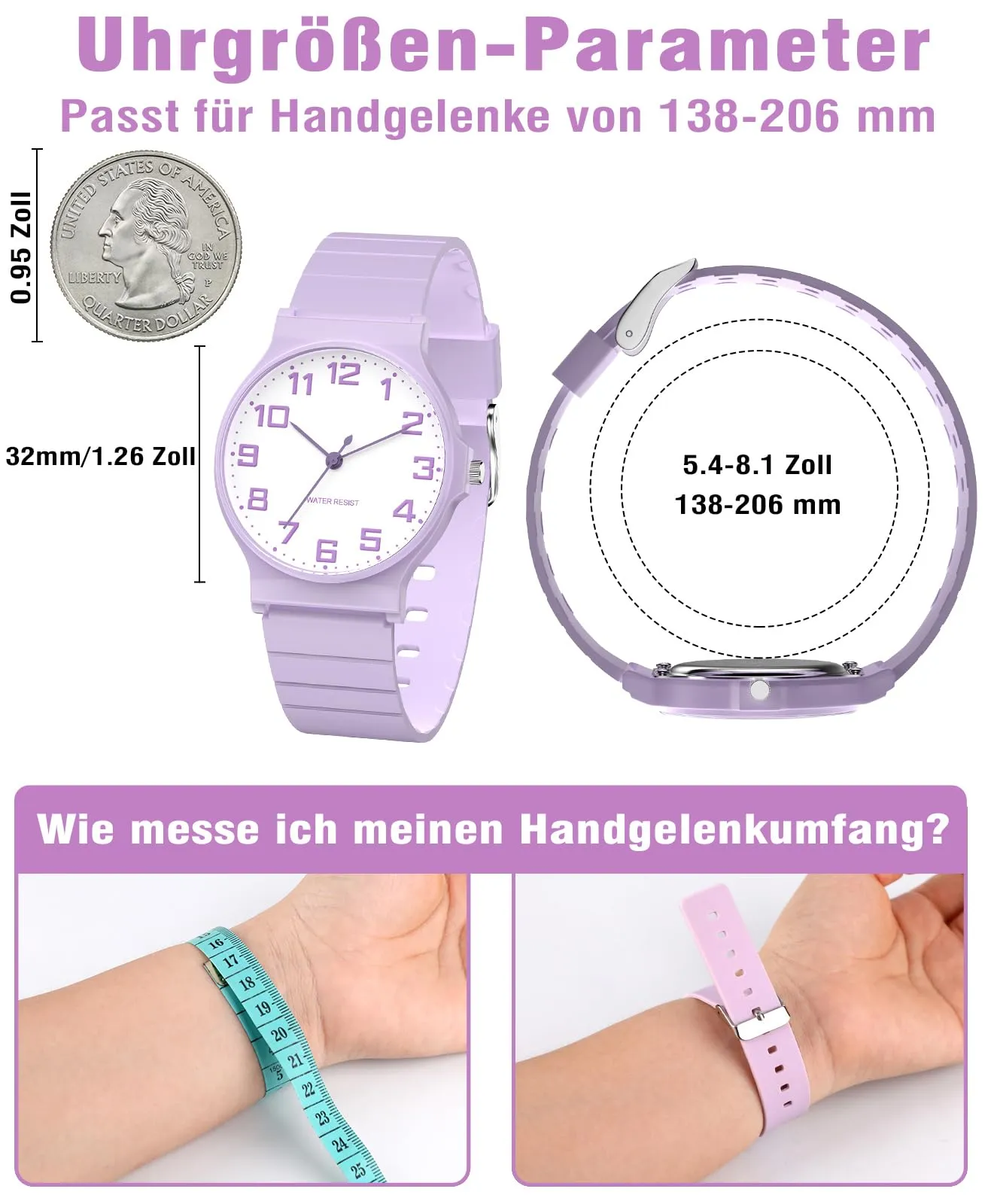 SOCICO Orologio analogico sportivo resistente all'acqua per bambini 5-15 anni, Viola-bianco - immagine 5