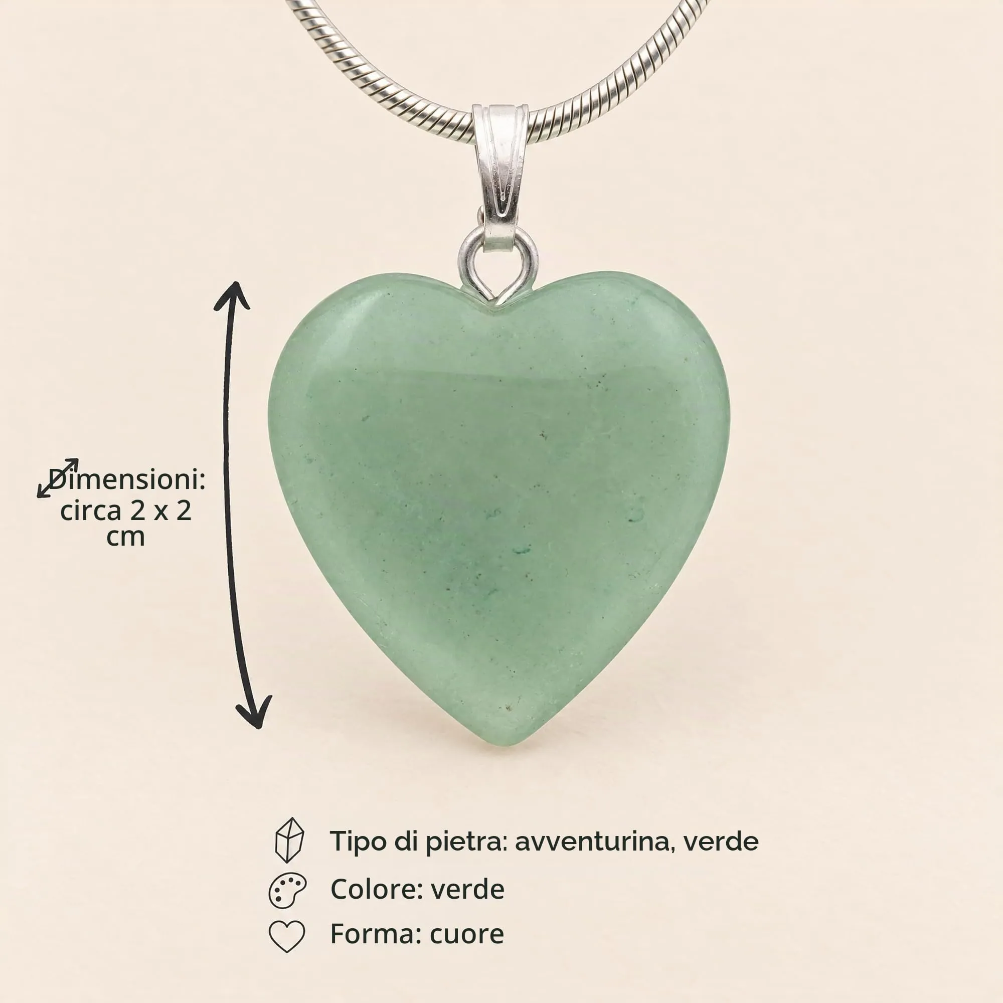 Lebensquelle Plus Ciondolo a cuore in Avventurina verde, 2x2 cm - immagine 3