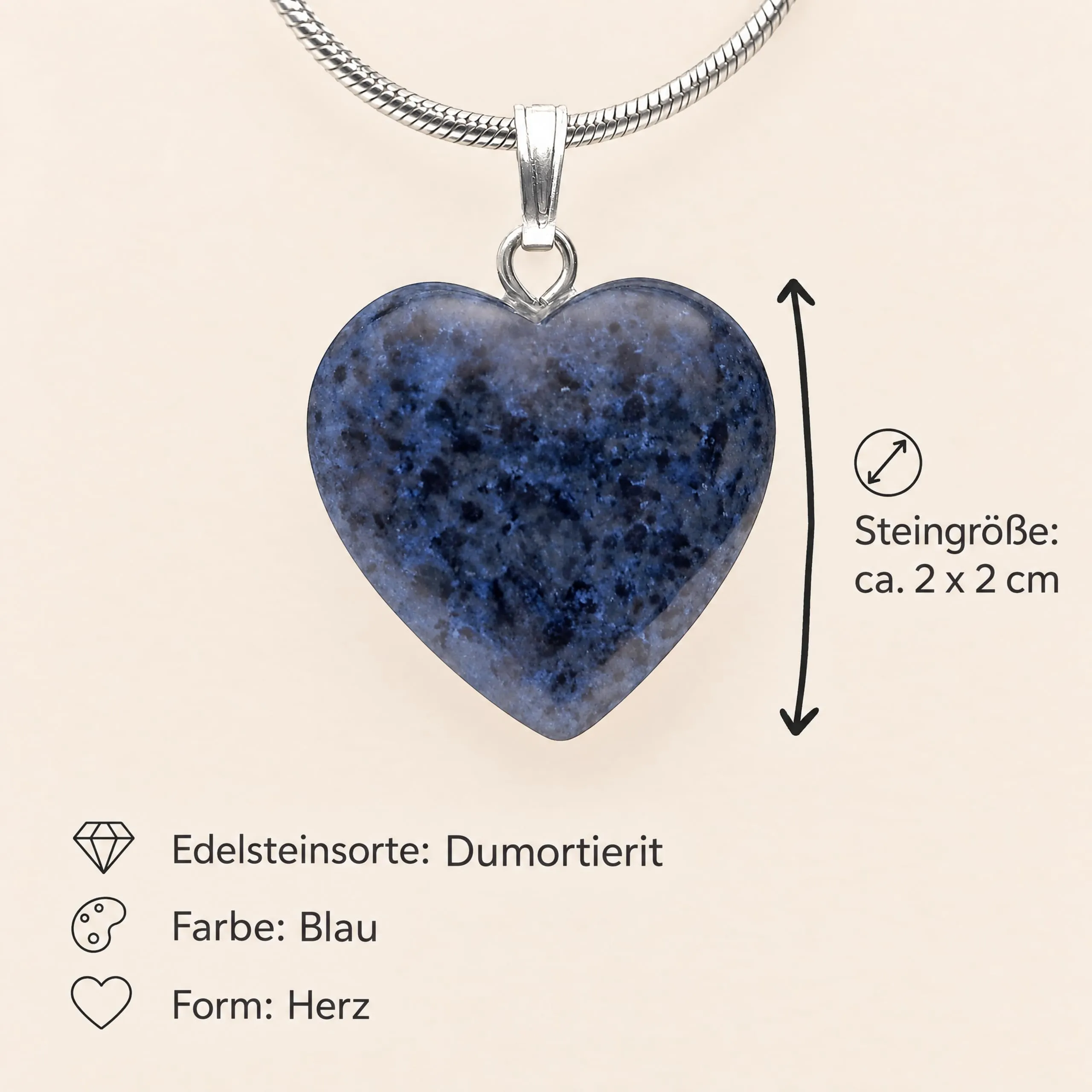Lebensquelle Plus Ciondolo a Cuore in Dumortierite 2x2 cm - immagine 3