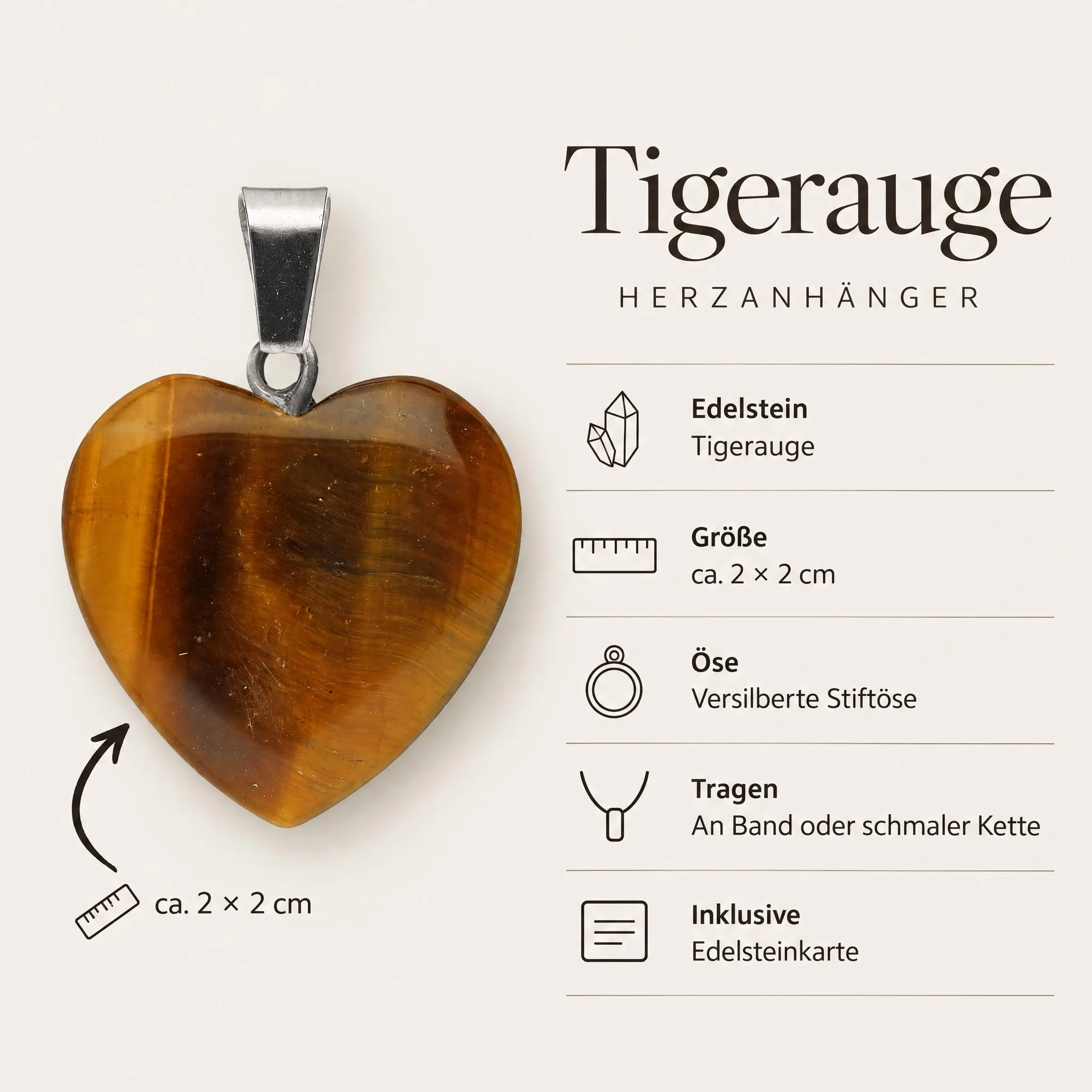 Lebensquelle Plus Ciondolo a cuore in occhio di tigre, 2x2 cm - immagine 4