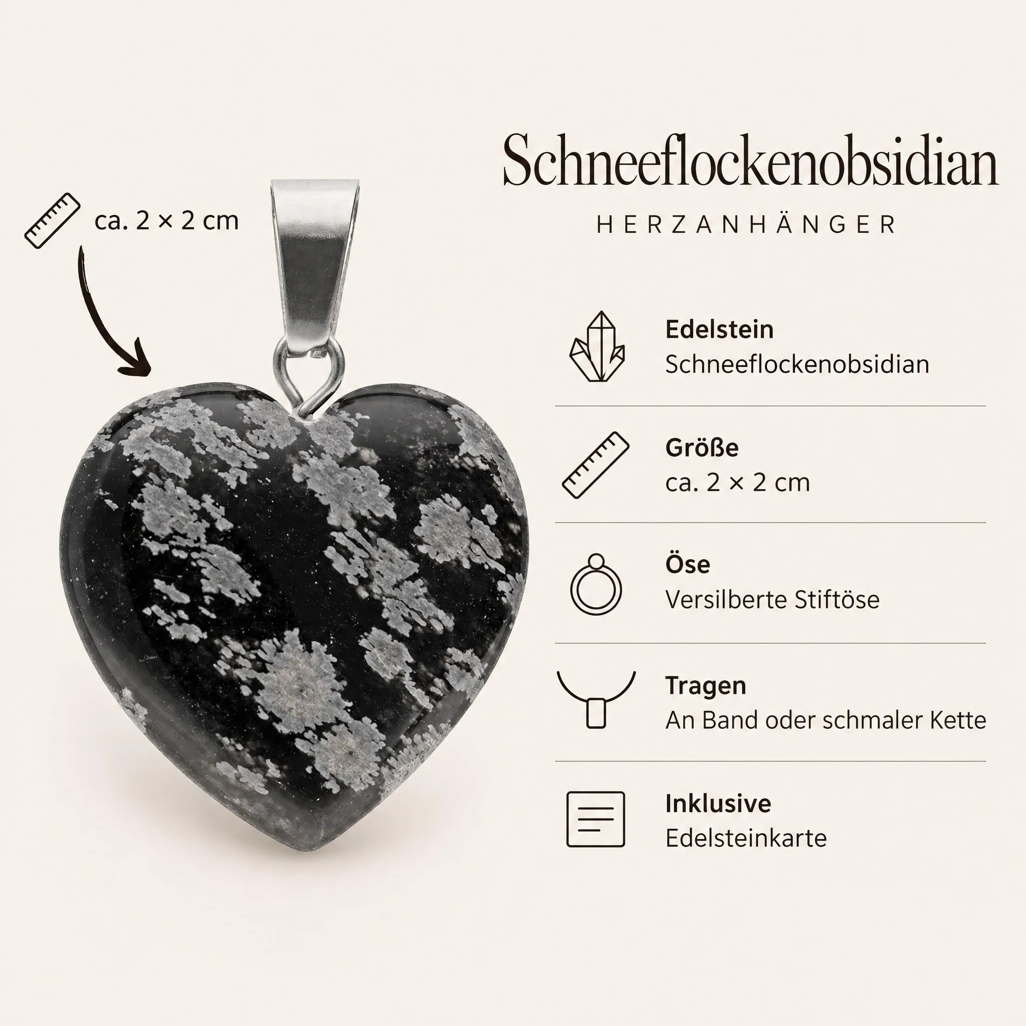 Lebensquelle Plus Ciondolo a cuore in Ossidiana fiocco di neve, 2x2 cm - immagine 4