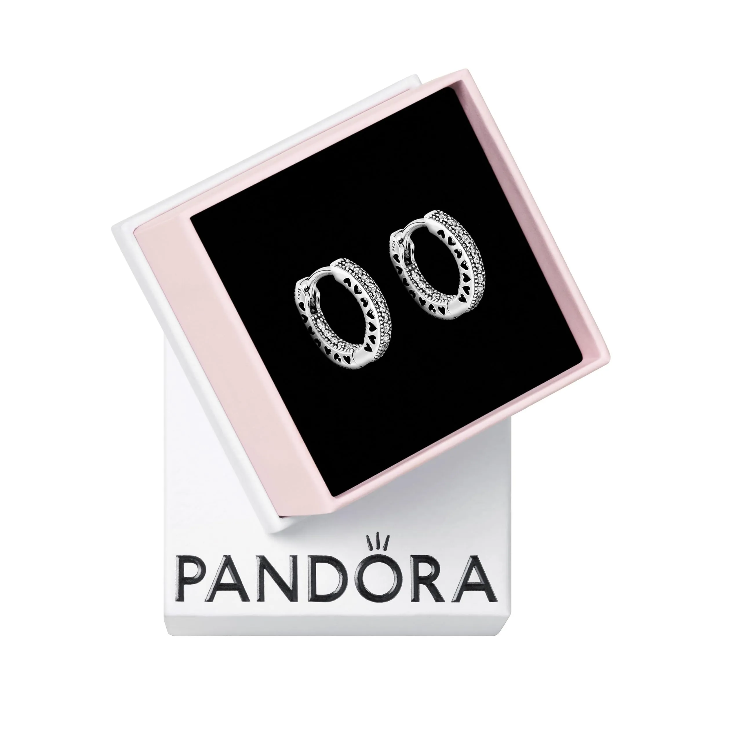 Pandora Signature Orecchini a cerchio con pavé con cuori in argento sterling - immagine 1
