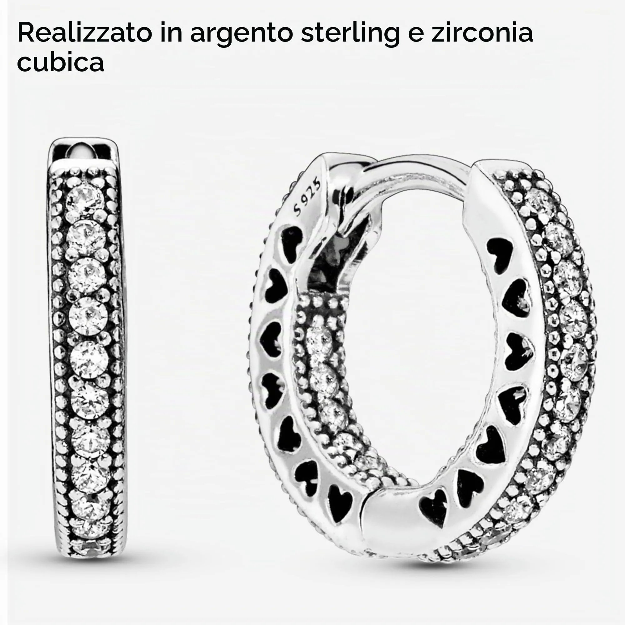 Pandora Signature Orecchini a cerchio con pavé con cuori in argento sterling - immagine 4