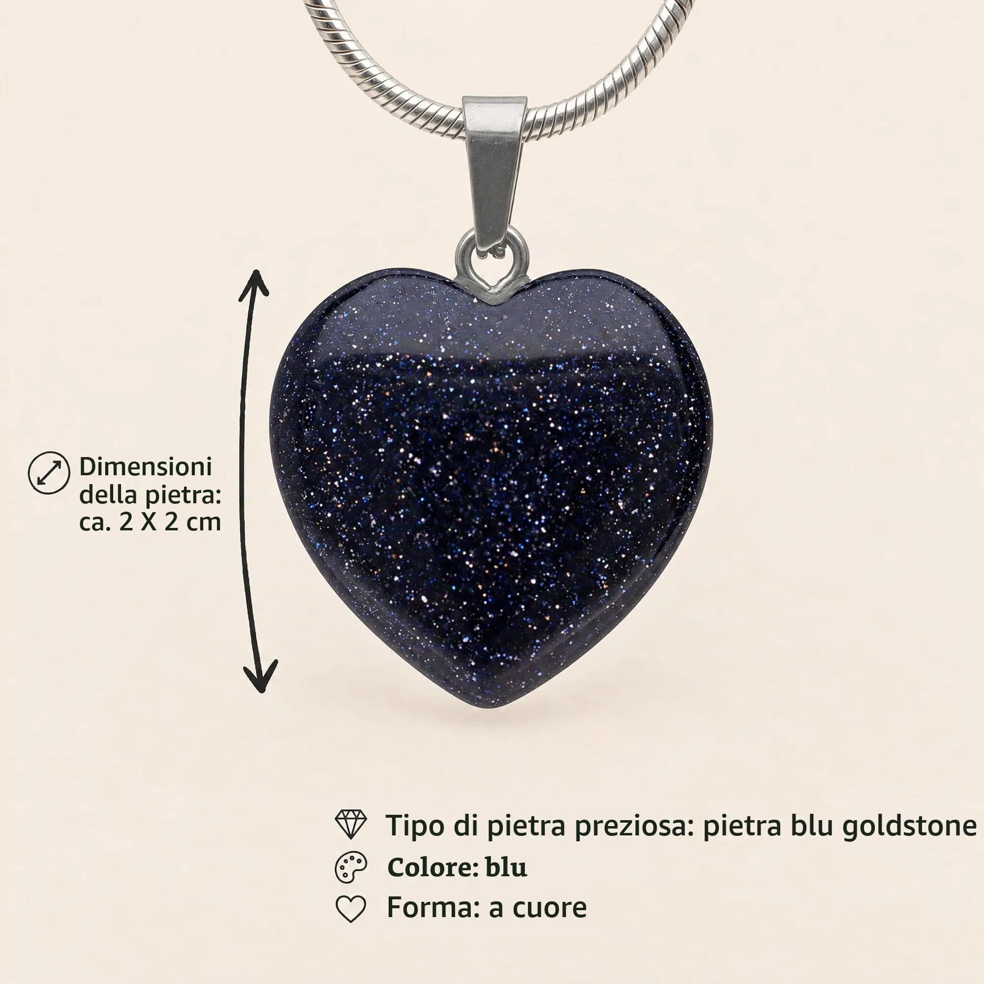 Lebensquelle Plus Ciondolo a cuore in vera pietra Goldstone blu 2x2 cm - immagine 3