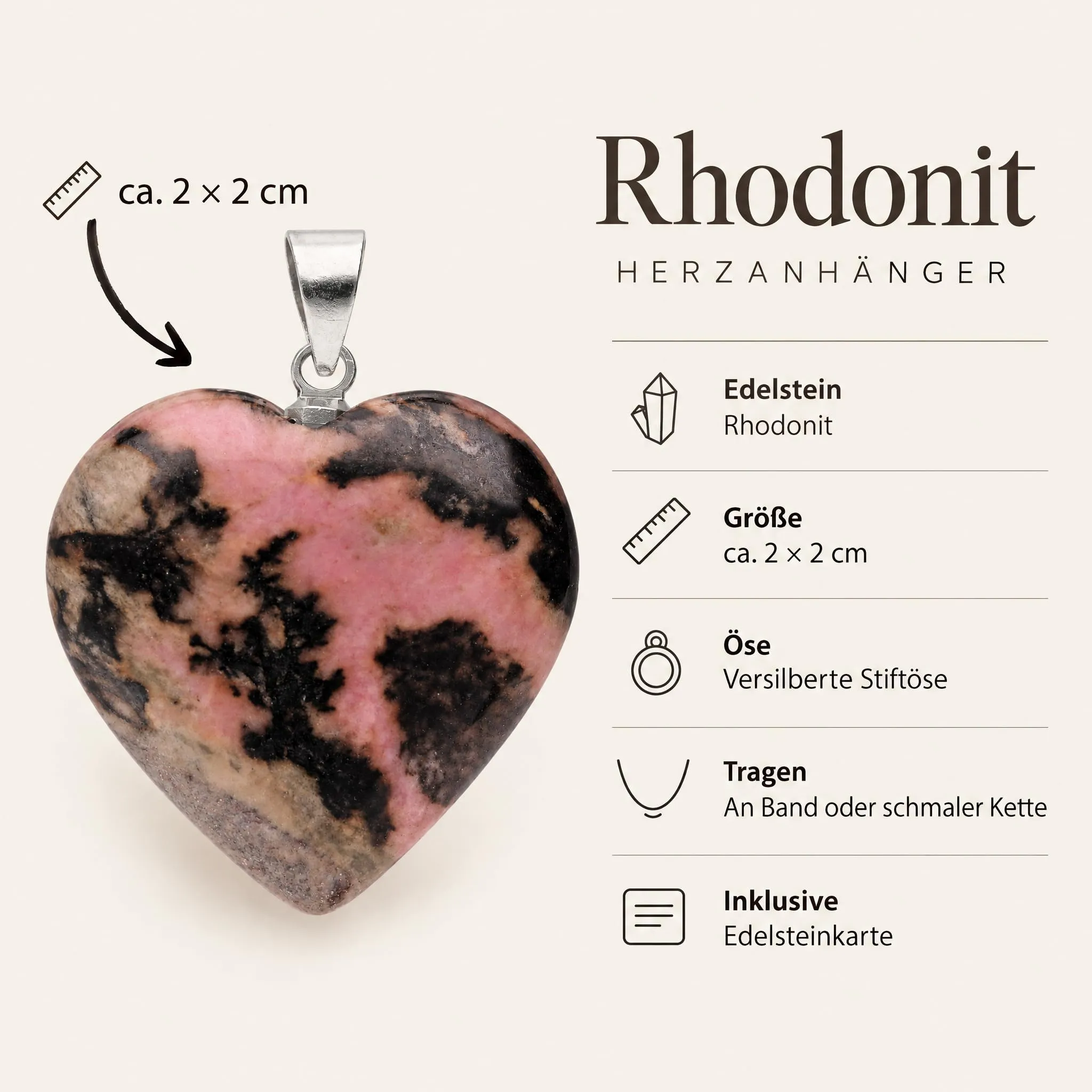 Lebensquelle Plus Ciondolo a cuore in Rodonite, 2x2 cm - immagine 4