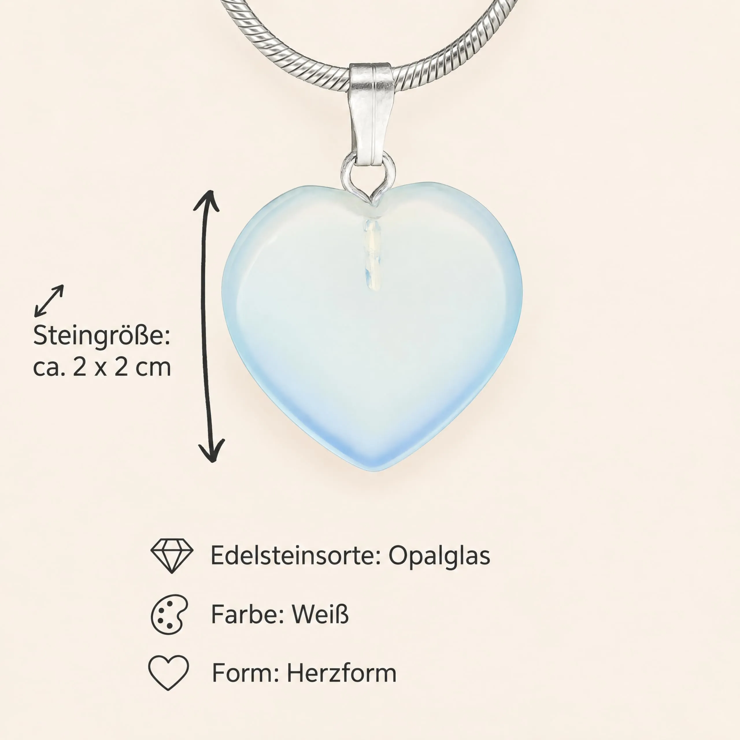 Lebensquelle Plus Ciondolo a cuore in vera pietra Vetro opale 2x2 cm - immagine 3