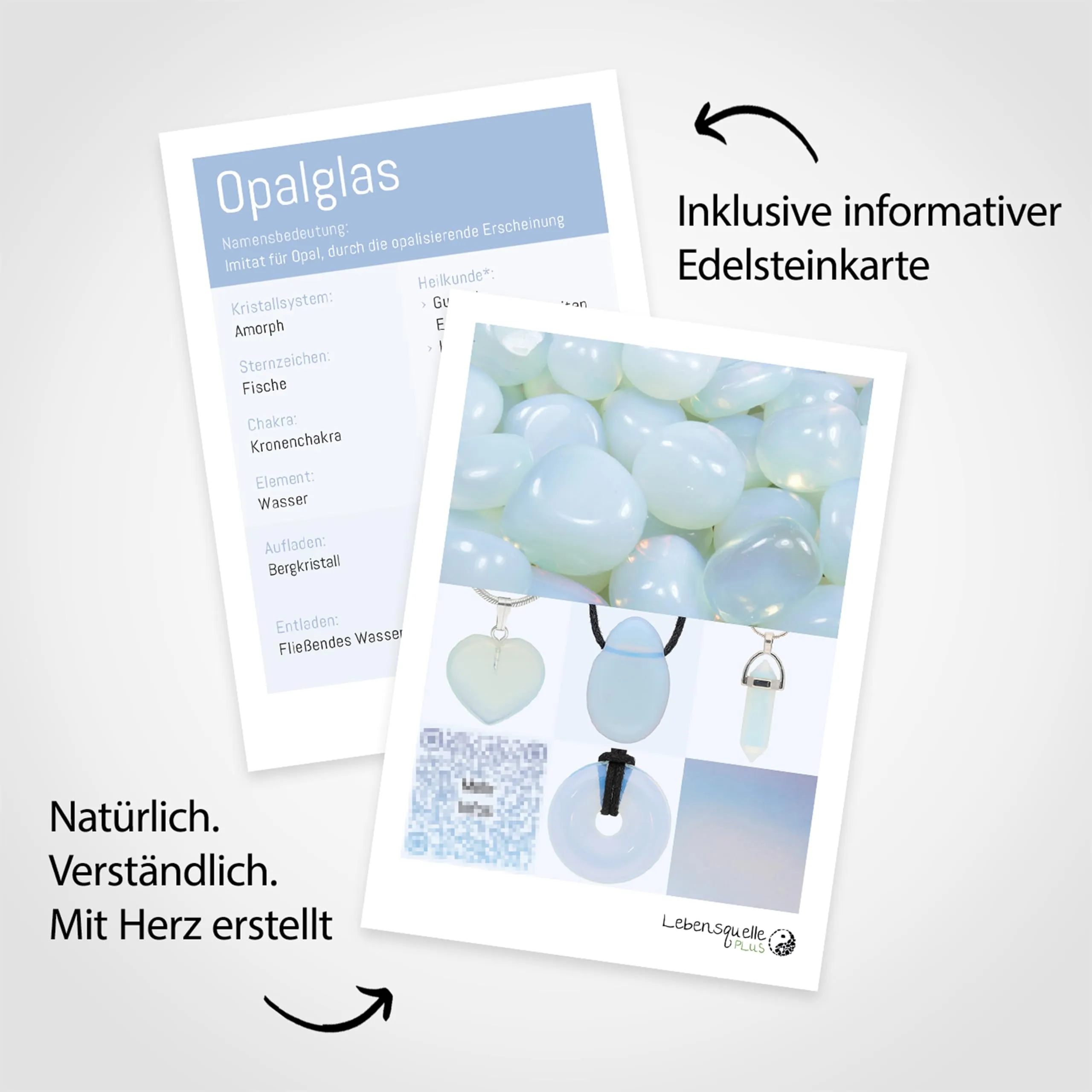 Lebensquelle Plus Ciondolo a cuore in vera pietra Vetro opale 2x2 cm - immagine 4