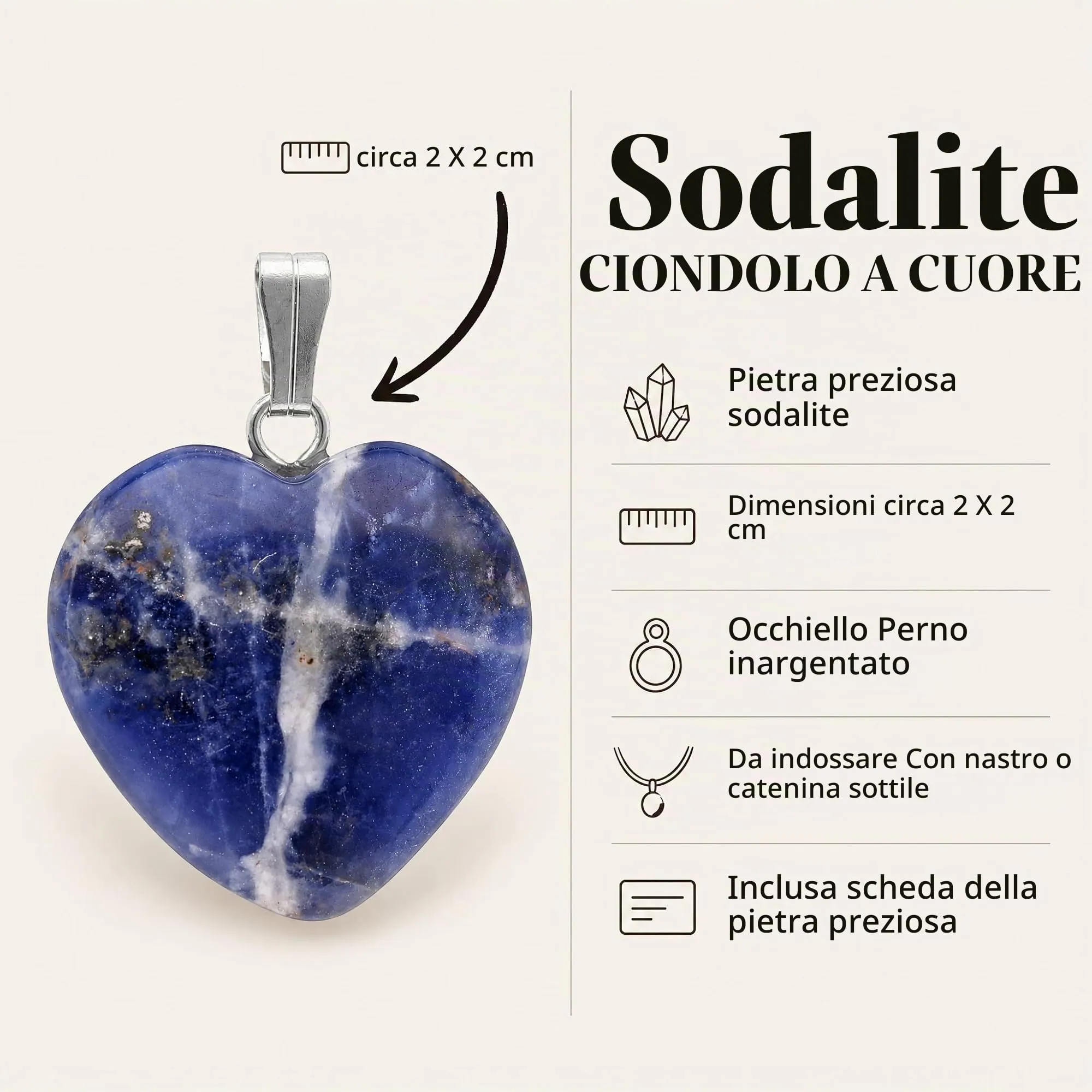Lebensquelle Plus Ciondolo a cuore in Sodalite 2x2 cm - immagine 5